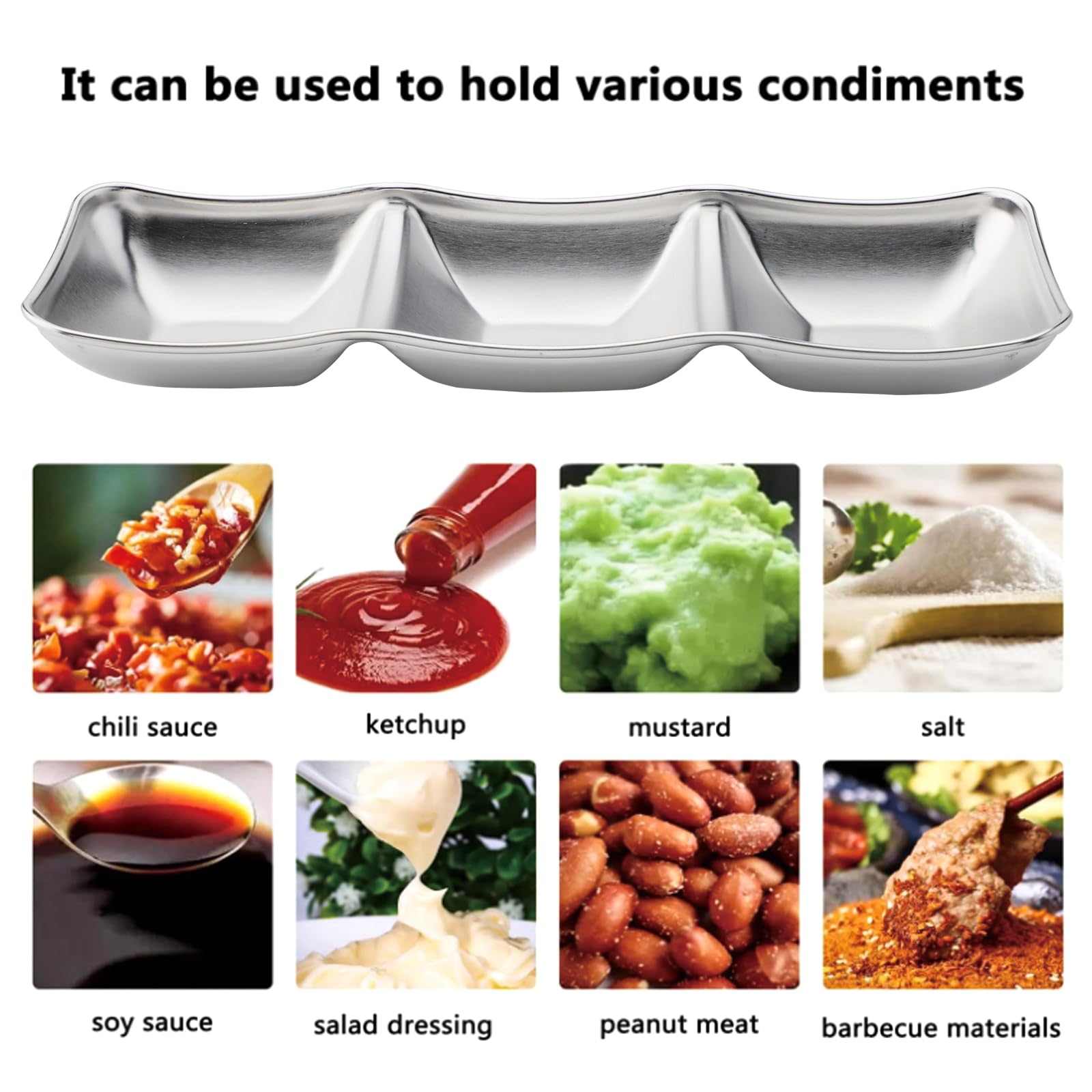 6-Piece Stainless Steel Divided Sauce Bowls - 3 Compartment Dipping Dishes for Soy Sauce, Ketchup, Seasoning - Perfect for Sushi, Dumplings, Hot Pot & Asian Cuisine