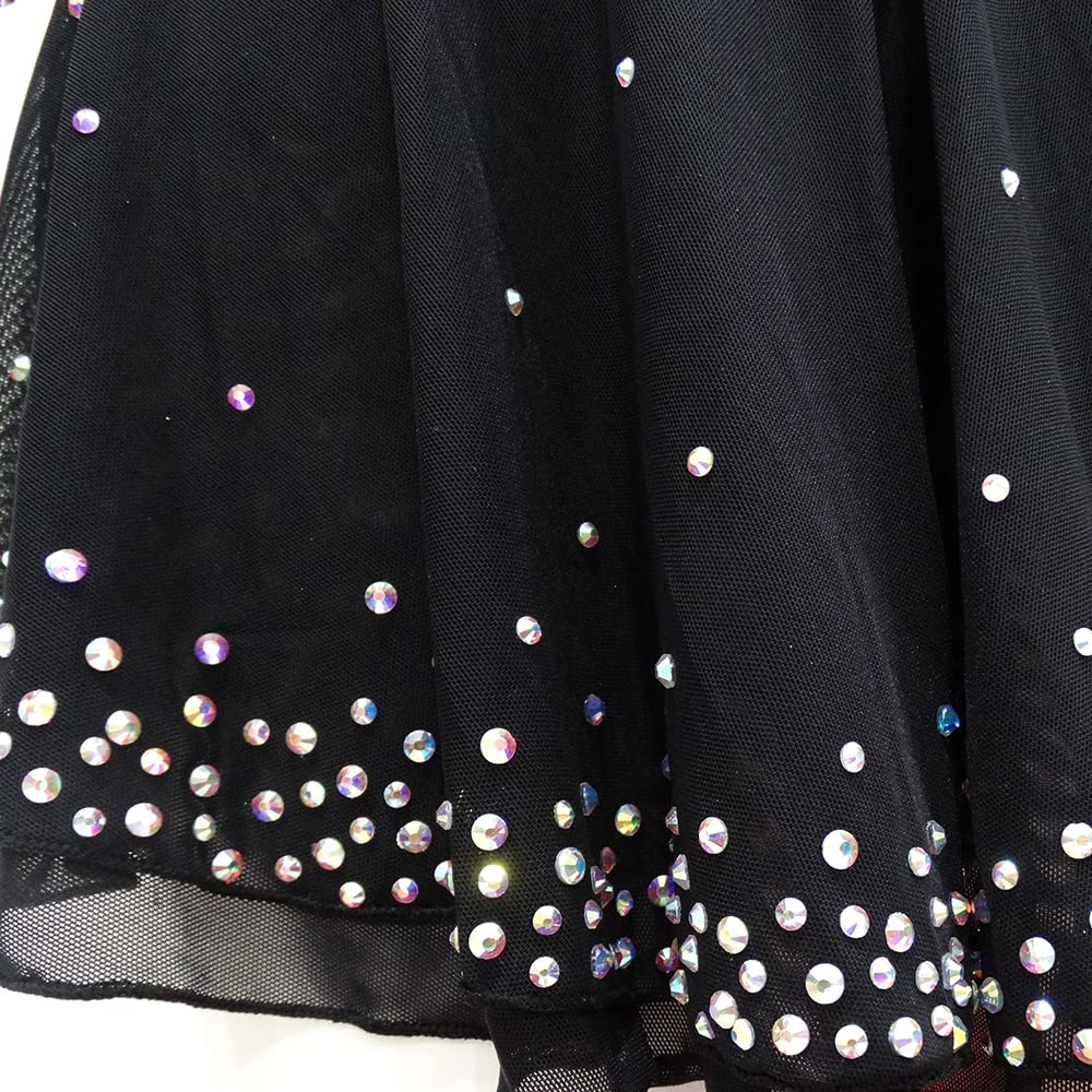 LIUHUO Black Rhinestone Figure Skating Dress for Girls & Women - Competition & Dance Performance Outfit - Perfect for Ice Shows, Recitals, and Gymnastics
