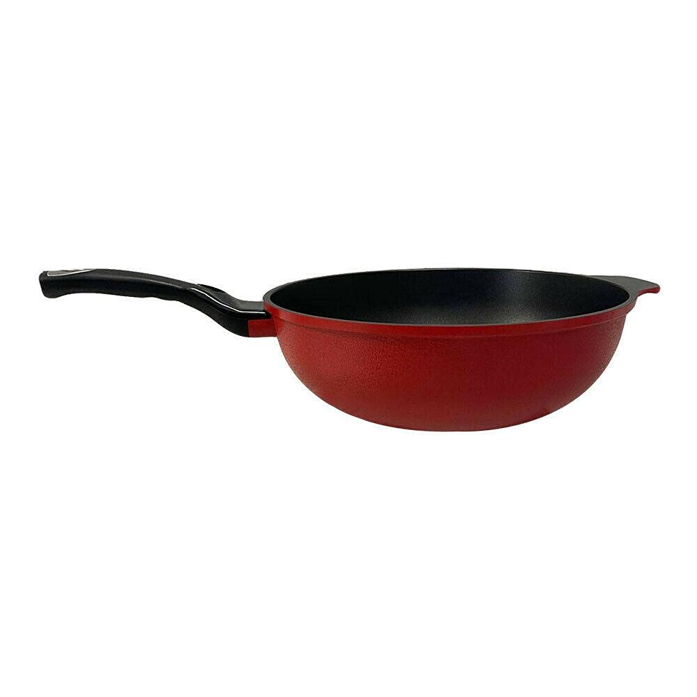 Silver 13'' (32cm) Nonstick Wok Pan with Lid - Deep Fry, Stir Fry & Japanese Cooking - Durable Steel Cookware for Home & Restaurant Use