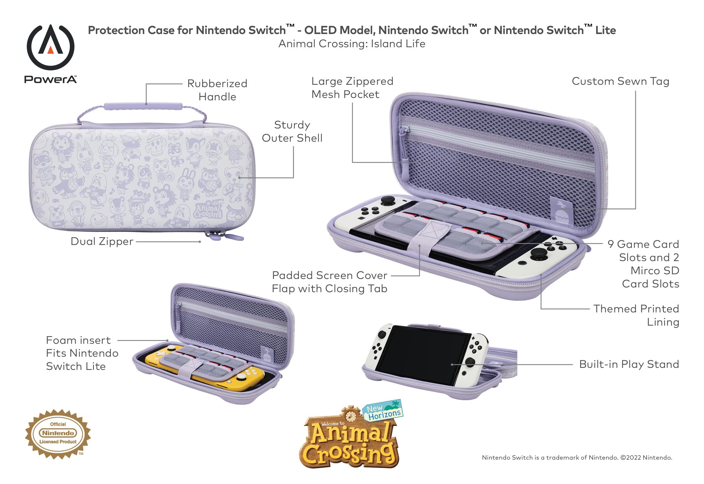 PowerA Protective Case for Nintendo Switch OLED & Switch Lite - Animal Crossing: Island Life Design - Durable Travel Cover for Gaming On-The-Go