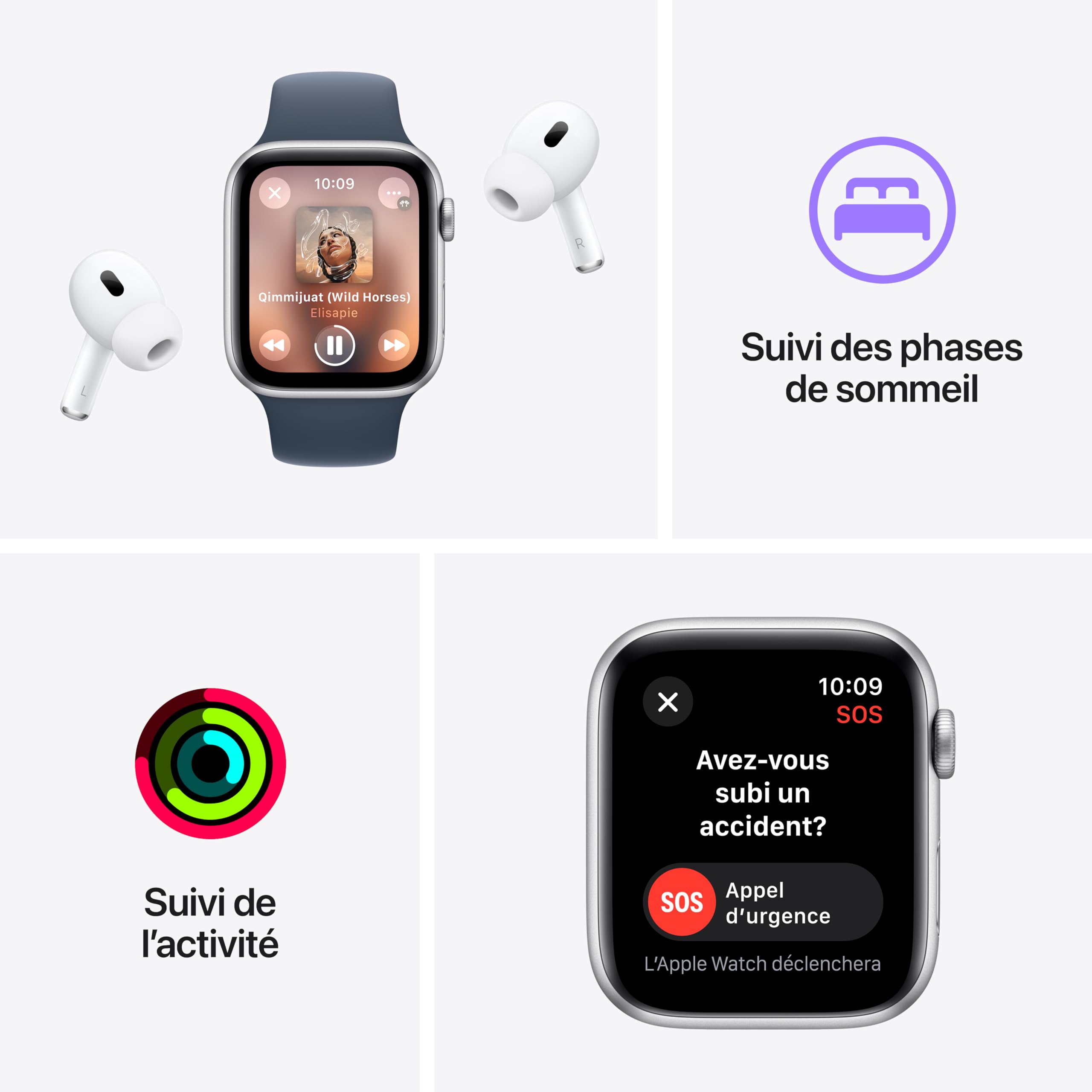 Apple Watch SE (2nd Gen) 44mm GPS Smartwatch - Silver Aluminum Case with Winter Blue Sport Band | Fitness Tracker, Heart Rate Monitor, Sleep Tracking, Crash Detection, Water Resistant | Perfect for Running, Swimming & Everyday Wear