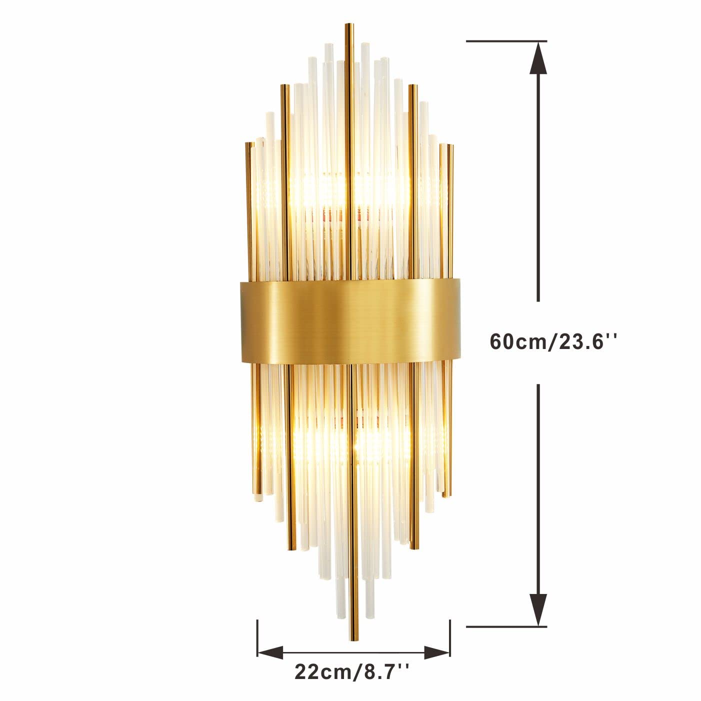 Luxury Gold Crystal Wall Lamp - 2 Pack Brushed Brass Wall Sconce with Crystal Rods, Elegant Vanity Mirror Lighting for Bedroom, Hallway, Stairway & Living Room Decor | Perfect for Ambient Lighting and Home Decoration