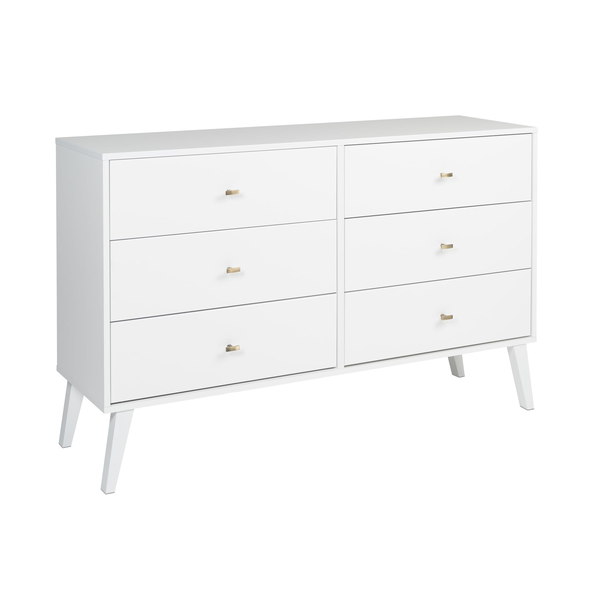 Mid-Century Modern 6-Drawer Double Dresser - Prepac Milo Wide Chest of Drawers for Bedroom, Contemporary Bedroom Furniture, 16.75