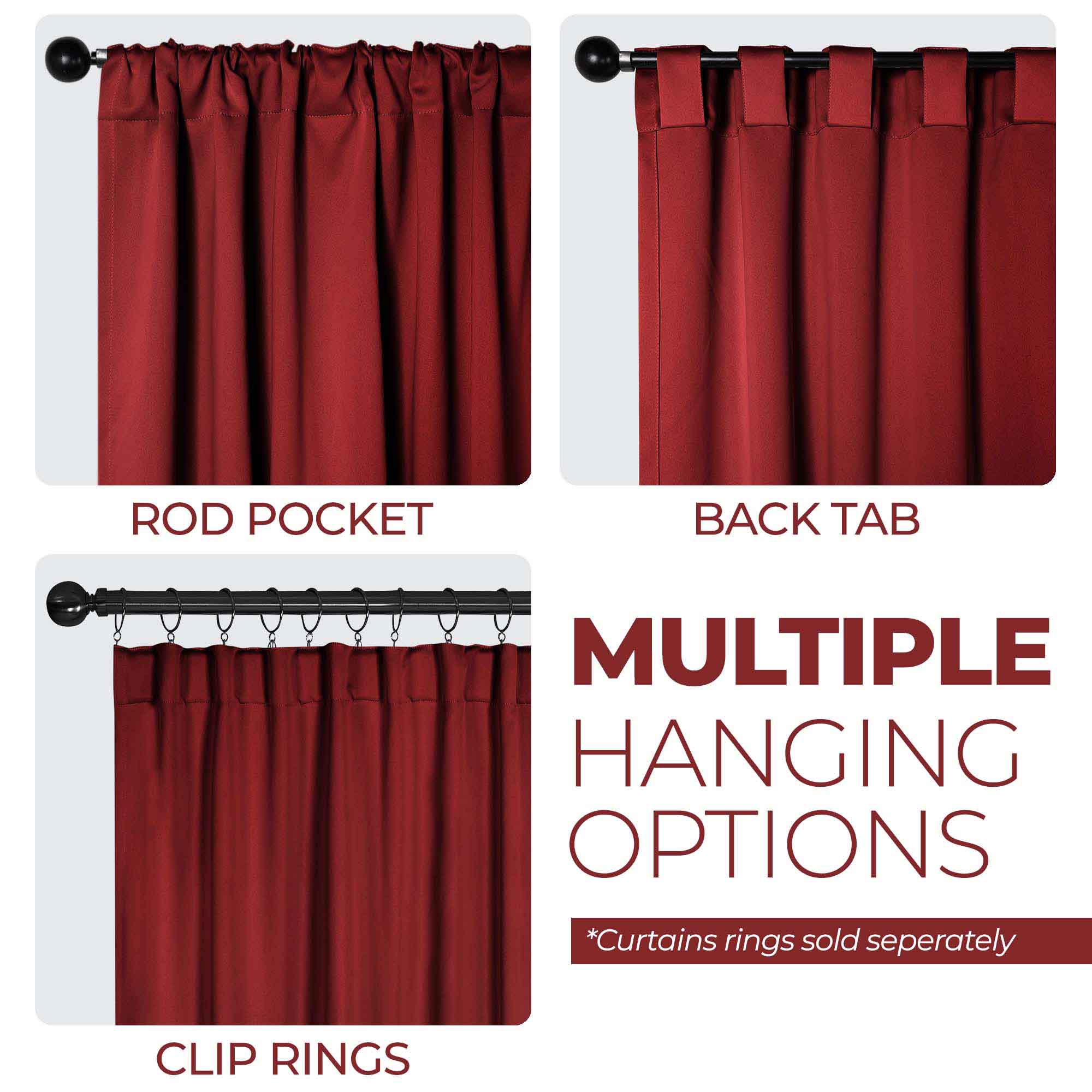 Blackout Curtains for Bedroom - Solid Room Darkening Back Tabs Window Drapes, Set of 2 Panels - Perfect for Nursery, Home Theater & Light Sleepers