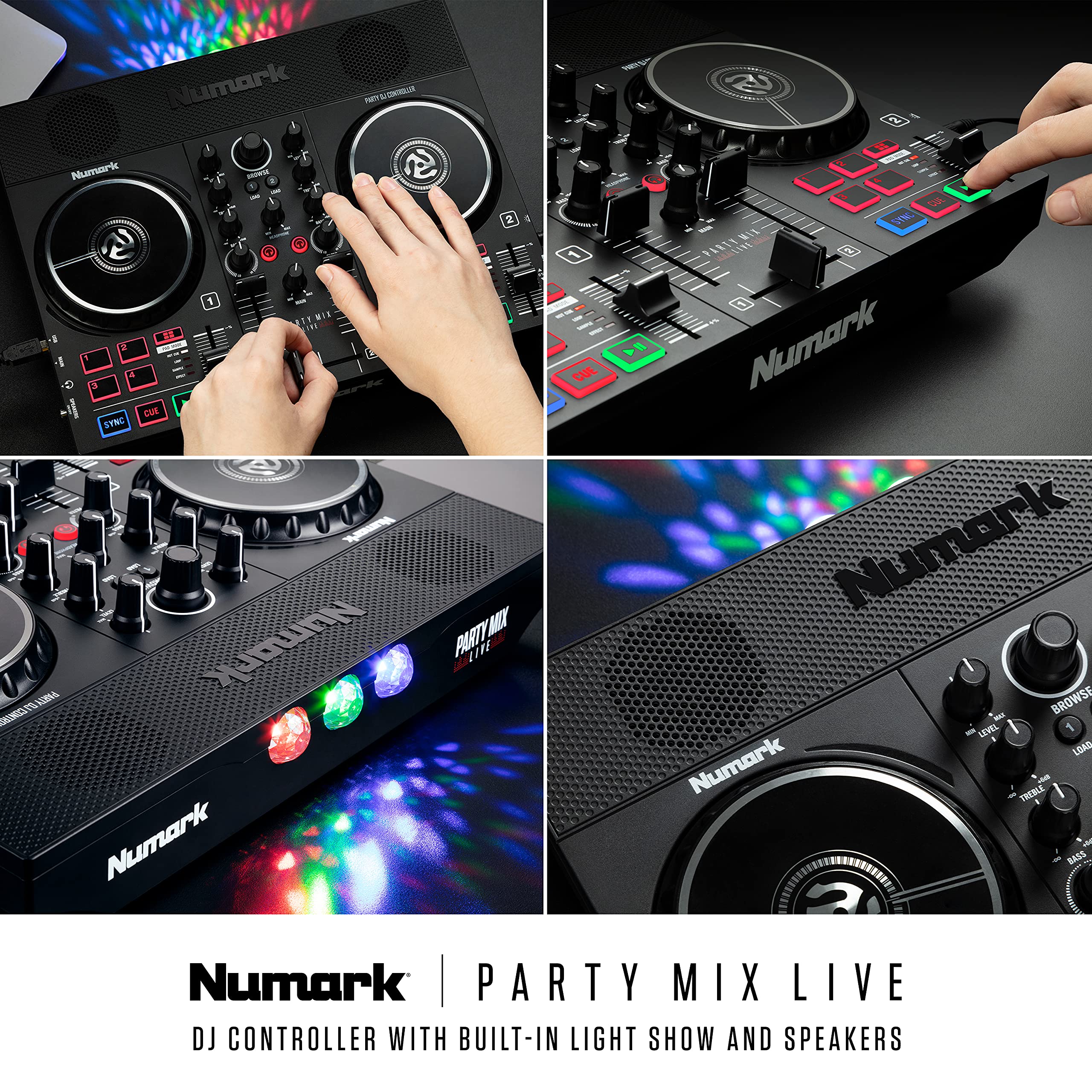 Numark Party Mix Live DJ Controller with HF125 Headphones - Complete DJ Set with Lights, Speakers, Mixer for Adults & Kids | Perfect for Home Parties, Birthday Events & Music Practice