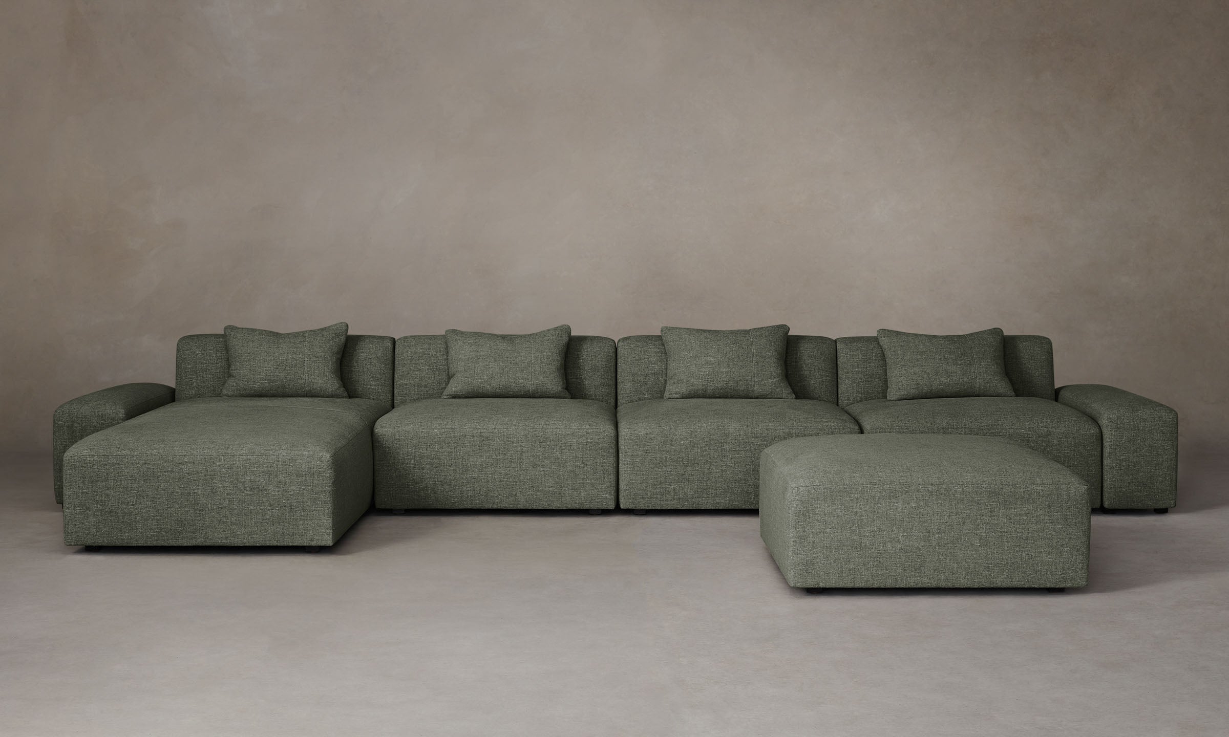 Breuer Modular Sectional Sofa with Heritage Belgian Linen Upholstery in Thyme - Perfect for Living Room, Lounge & Family Gatherings