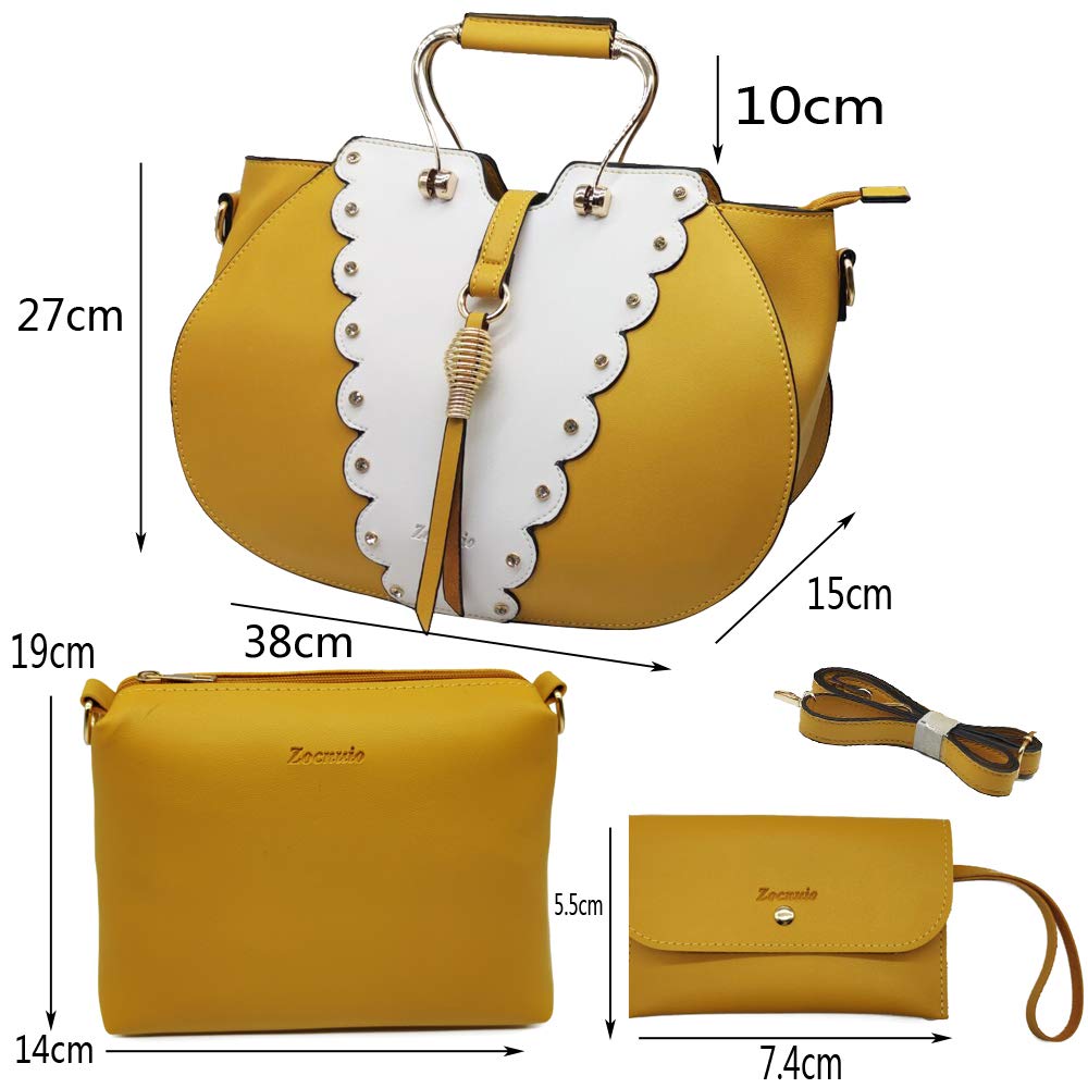 Women's Leather Tote Bag Set with Wallet & Makeup Bag - Work & Travel Purse