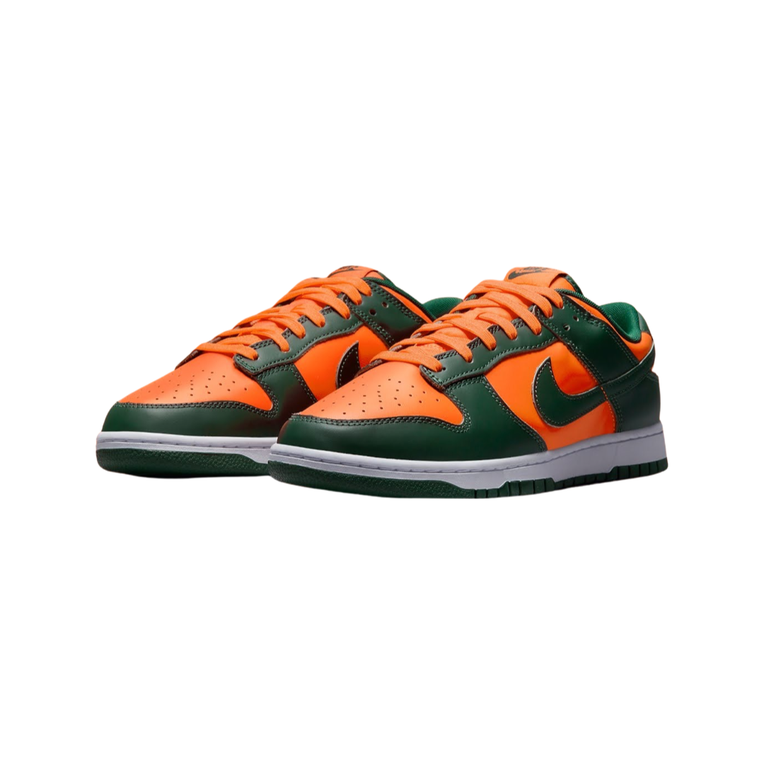 Nike Dunk Low Retro Miami Hurricanes Sneakers - Dark Green, Team Orange & White Colorway - Perfect for Basketball, Streetwear & Casual Outfits