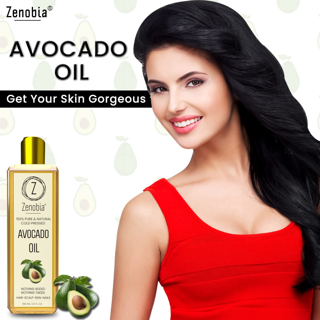 Zenobia 100% Pure Cold-Pressed Avocado Oil for Hair, Face & Skin Care - Natural Retinol & Vitamin E Moisturizer to Reduce Wrinkles & Promote Hair Growth - 100ml Bottle - Perfect for Daily Skincare Routine & Deep Conditioning Treatments