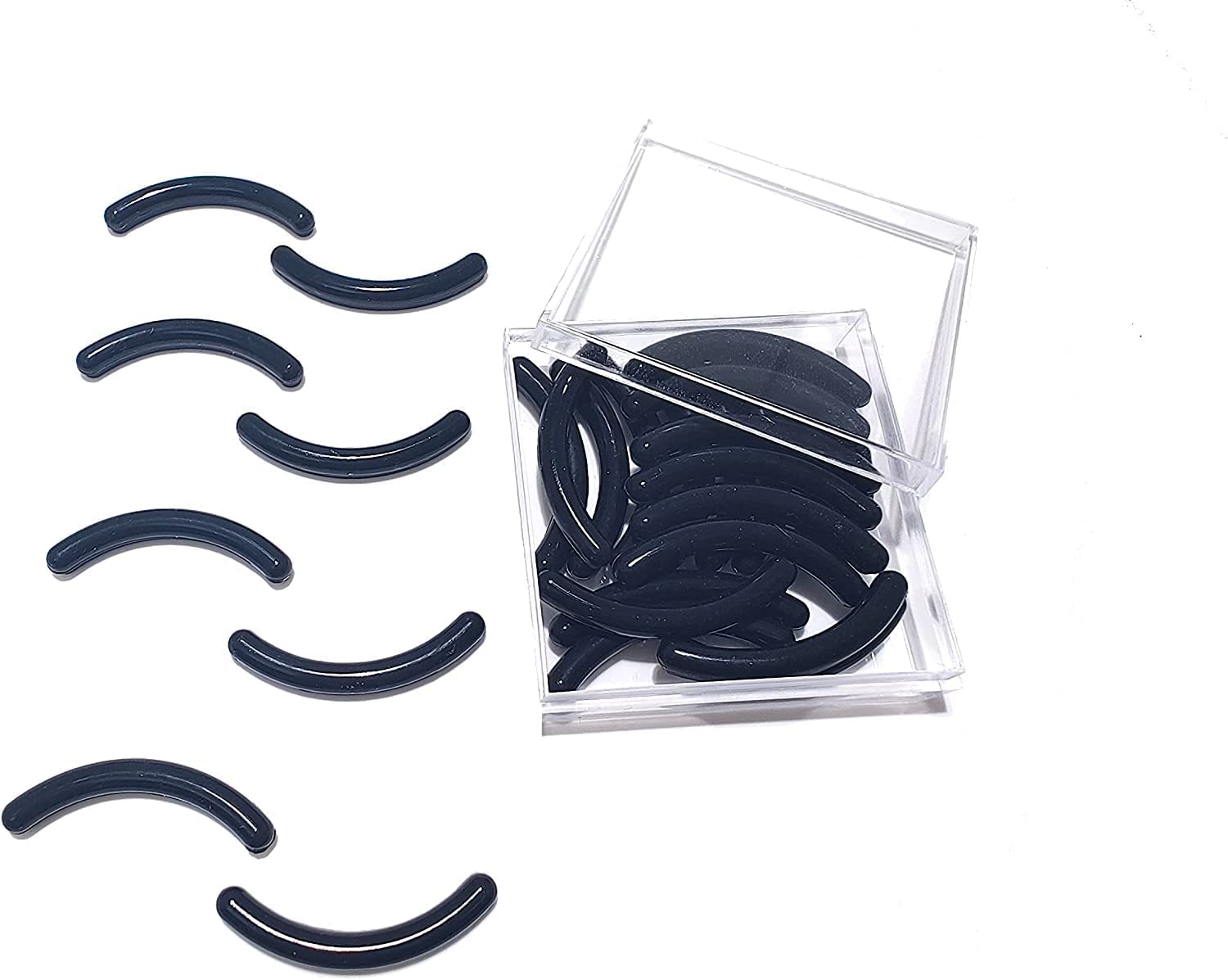 GOUWEIBA 28pcs Eyelash Curler Refill Pads - Silicone Rubber Replacement Pads for All Eyelash Curlers with Clear Storage Box (Black) | Perfect for Home, Travel & Professional Makeup Kits