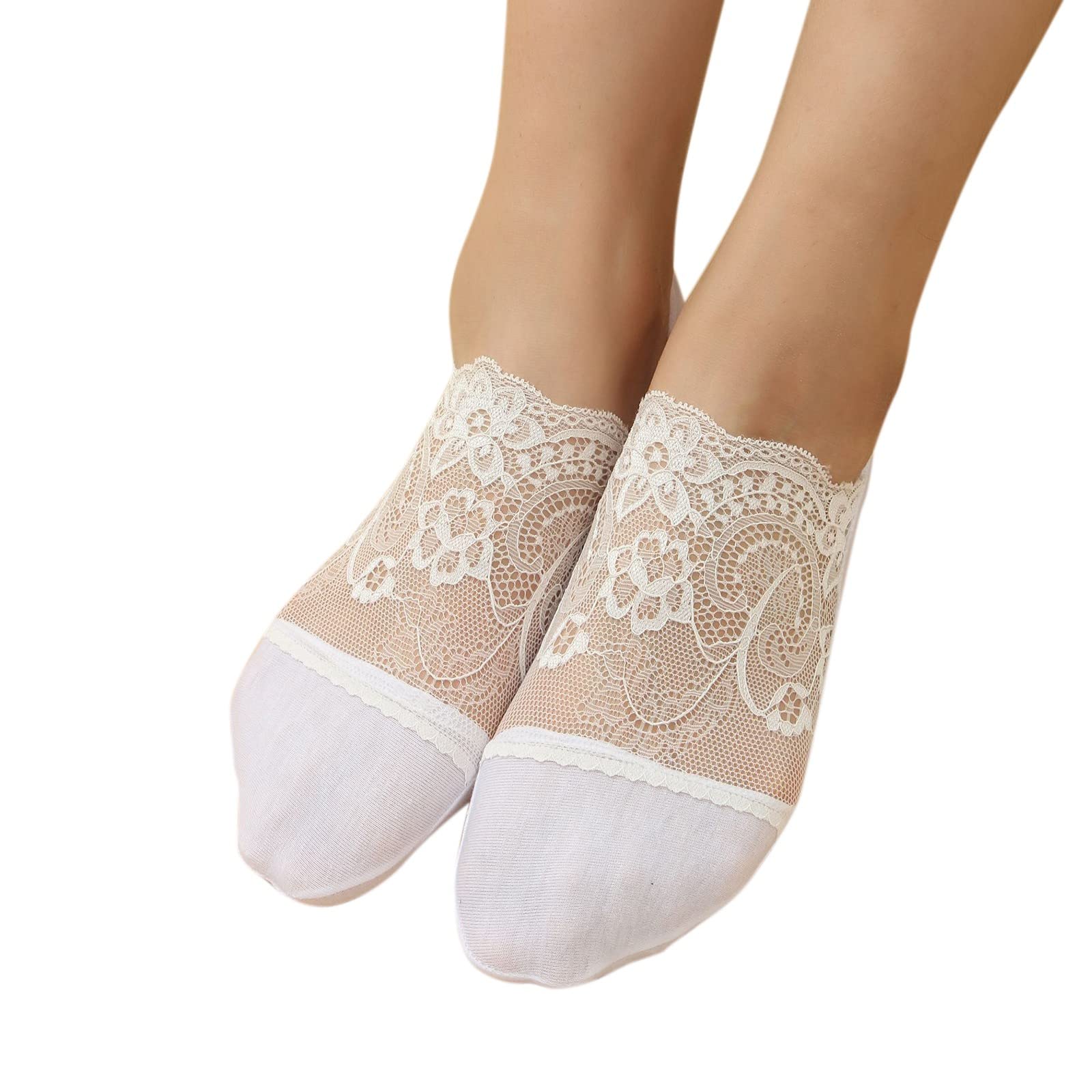 Non-Slip Women's Pearl Lace Ballet Socks - 1 Pair Breathable Comfortable Socks for Dance, Yoga & Everyday Wear