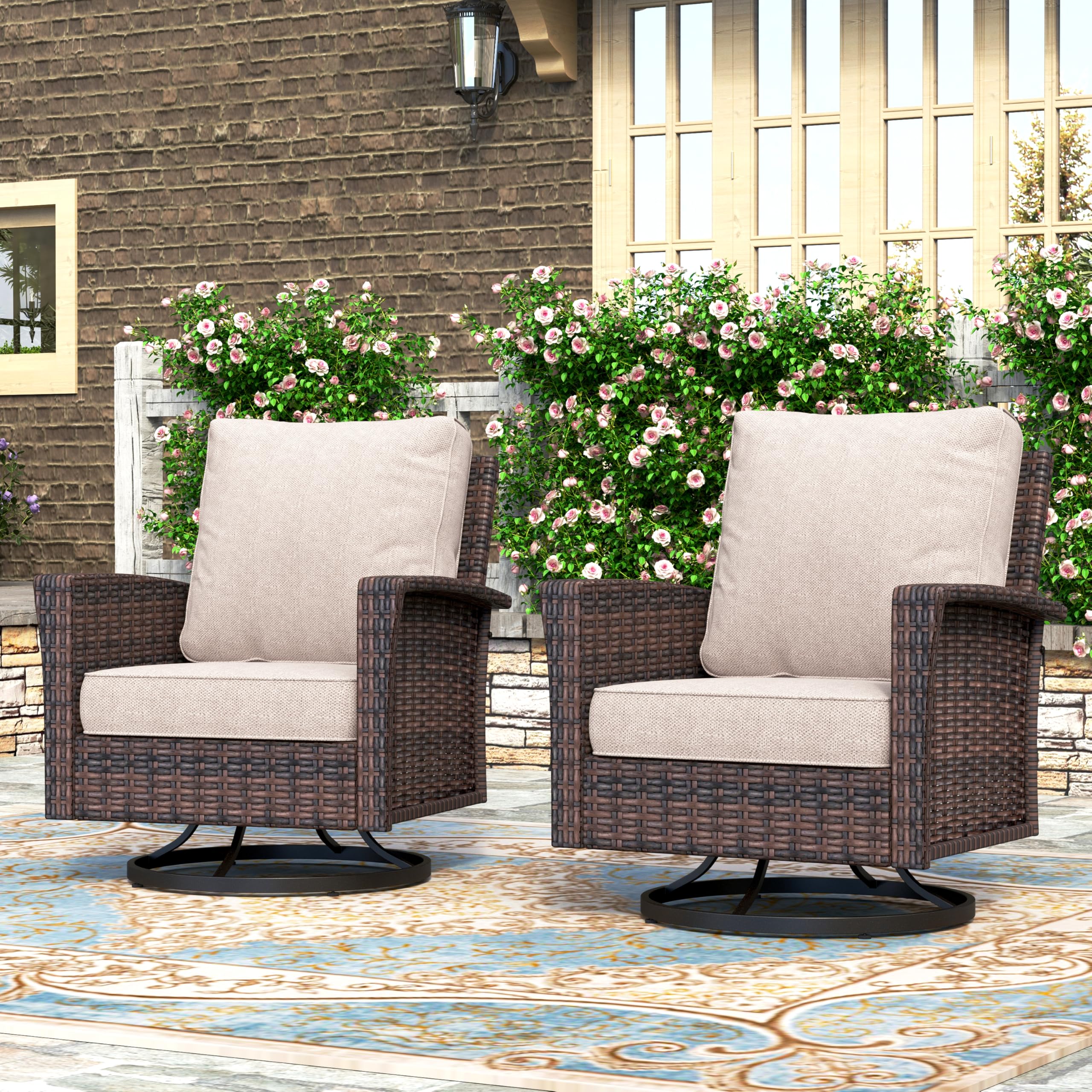 HERA'S HOUSE Oversized High Back Outdoor Swivel Patio Chairs Set of 2 with 5.5