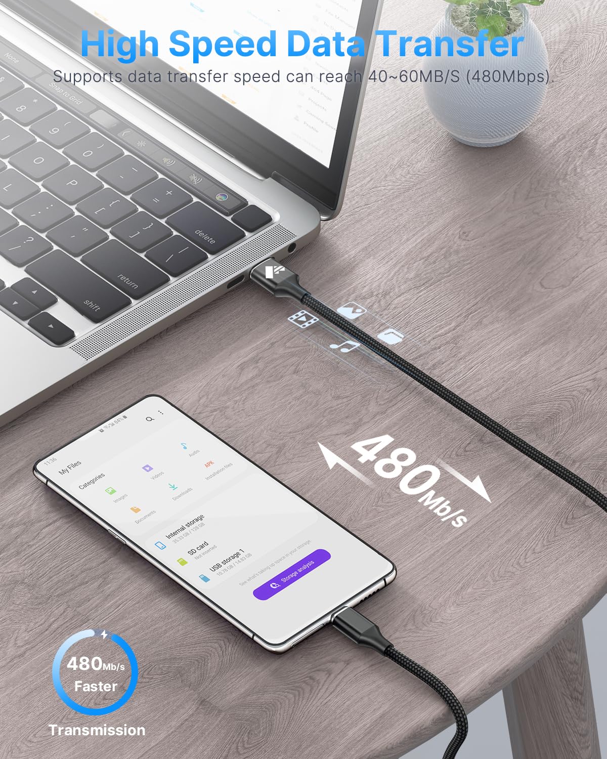 Fast Charging USB C Cable 2M - Durable Braided Type C Charger Lead for Samsung Galaxy S21/S20/S10/S9/S8, Note 8/9/10, A Series (A11-A90), Huawei P20/P30, Sony Xperia XZ - Perfect for Home, Office & Travel Charging