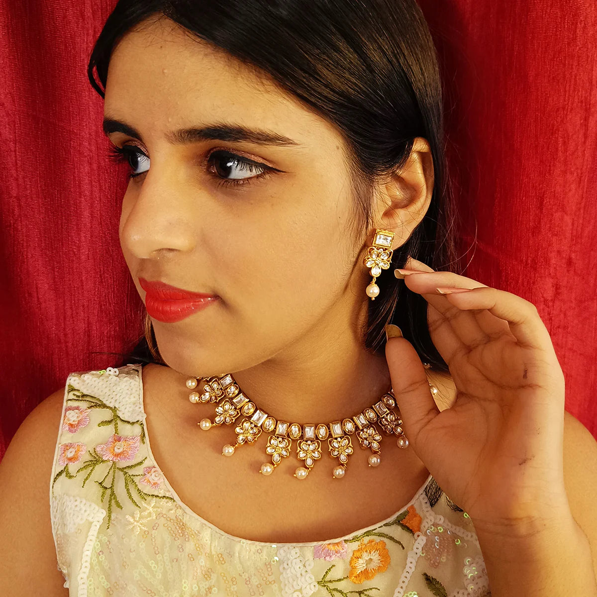 Royal Kundan Necklace & Earrings Set - Designer Gold Plated Indian Jewelry for Women | Perfect for Weddings, Parties & Special Occasions (D391)