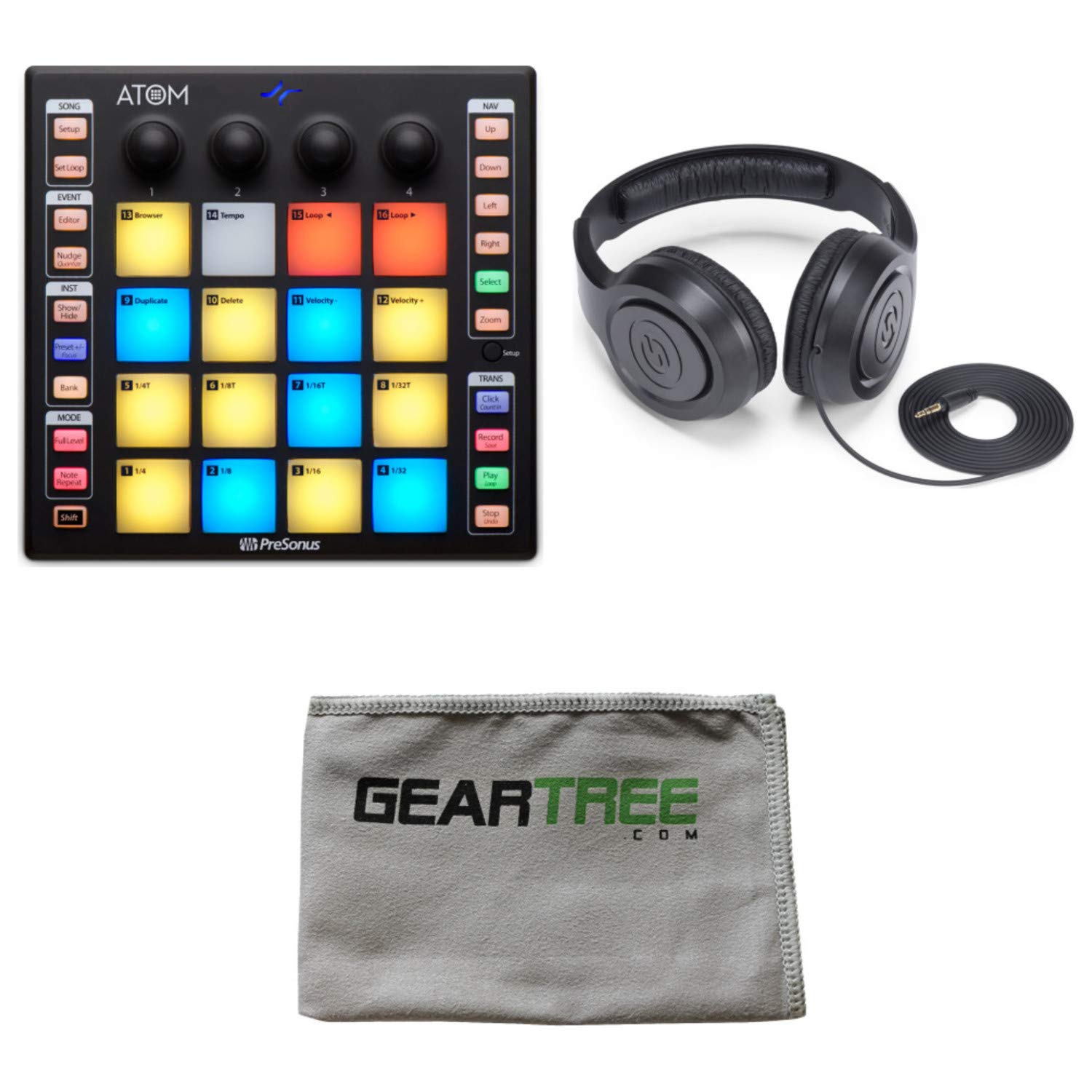 Presonus ATOM MIDI Production & Performance Pad Controller with Headphones & Cleaning Kit - Perfect for Music Production, Beat Making & Live Performances