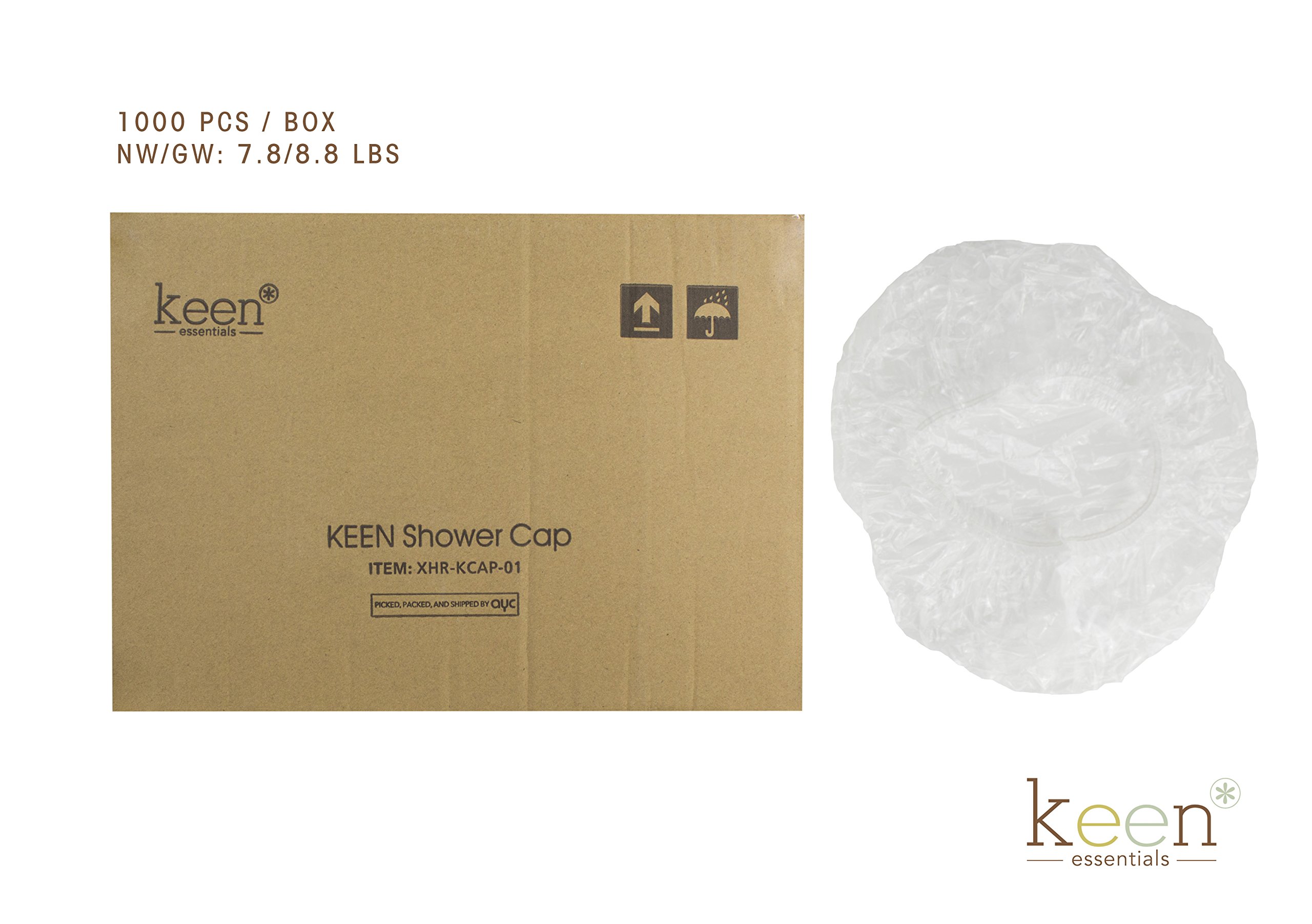 **KEEN Disposable Shower Caps - 1000 pcs per Carton (Clear Plastic Hair Caps for Salon, Spa, Travel & Home Use)**