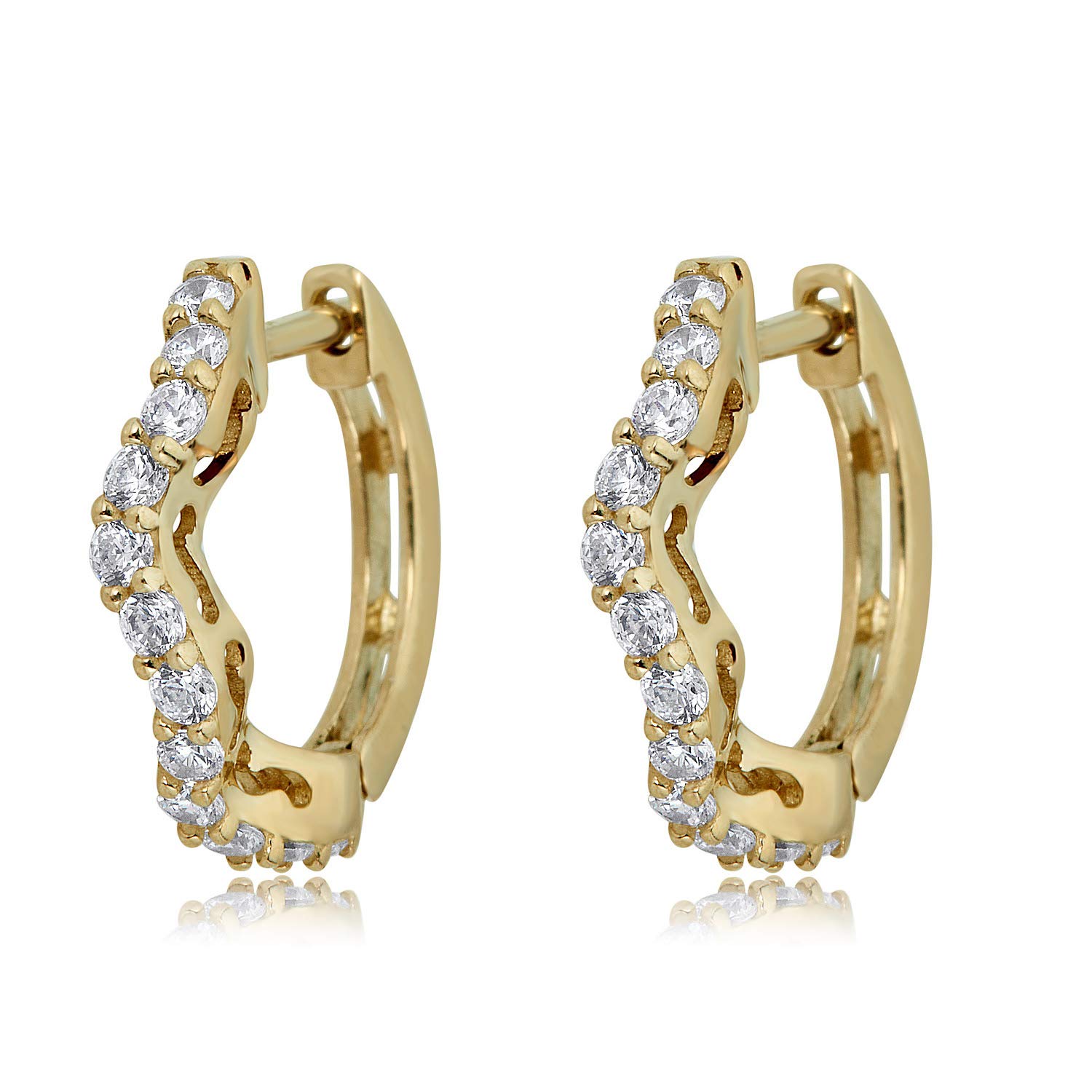 AVORA 10K Yellow Gold Curved Simulated Diamond CZ Huggie Hoop Earrings for Women - Elegant Everyday Jewelry Gift for Her, Perfect for Parties, Weddings & Special Occasions