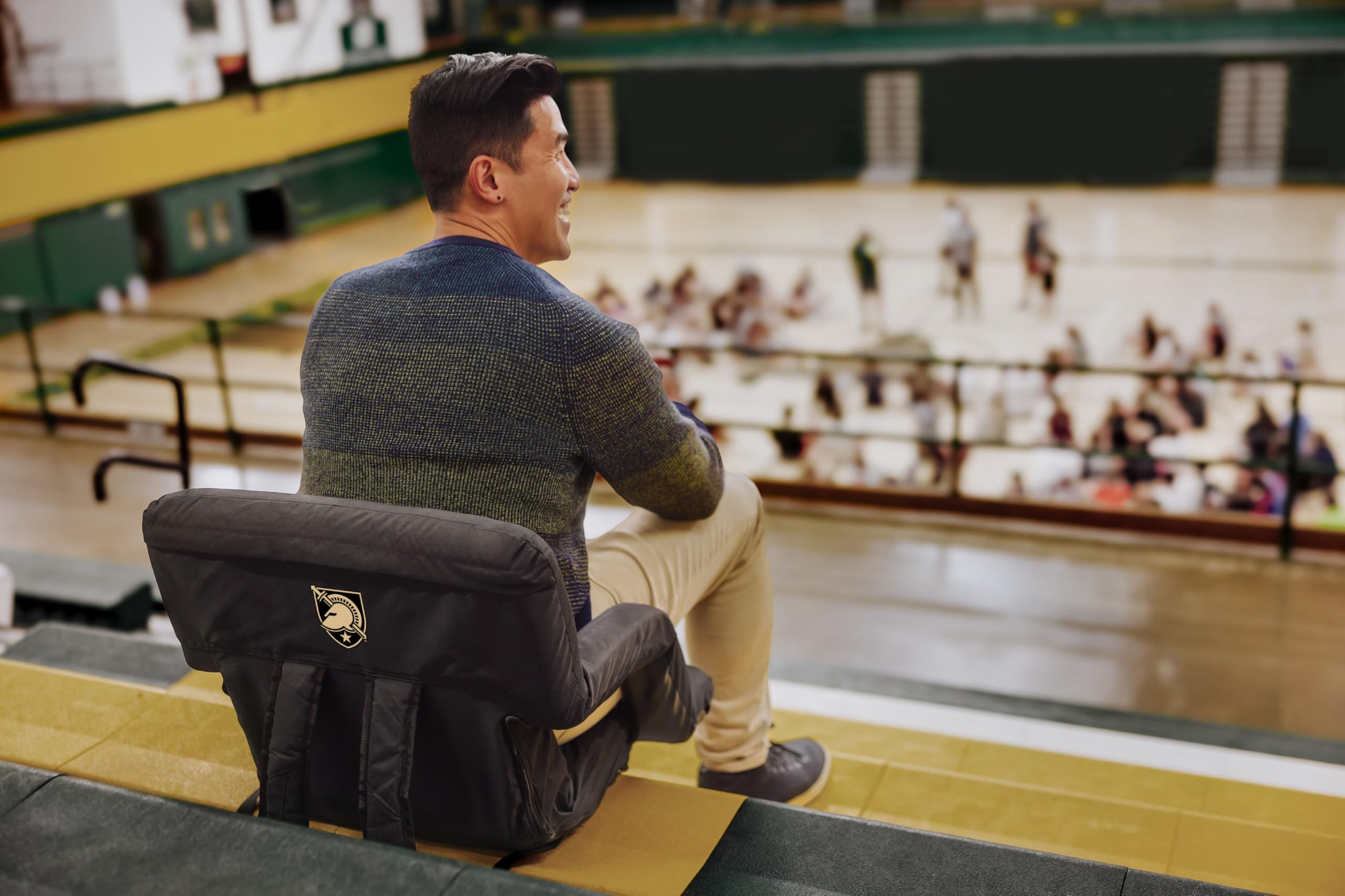 PICNIC TIME NCAA West Point Black Knights Ventura Reclining Stadium Seat with Back Support - Portable Bleacher Seat & Beach Floor Chair - Perfect for Football Games, Outdoor Concerts, Camping and Beach Relaxation
