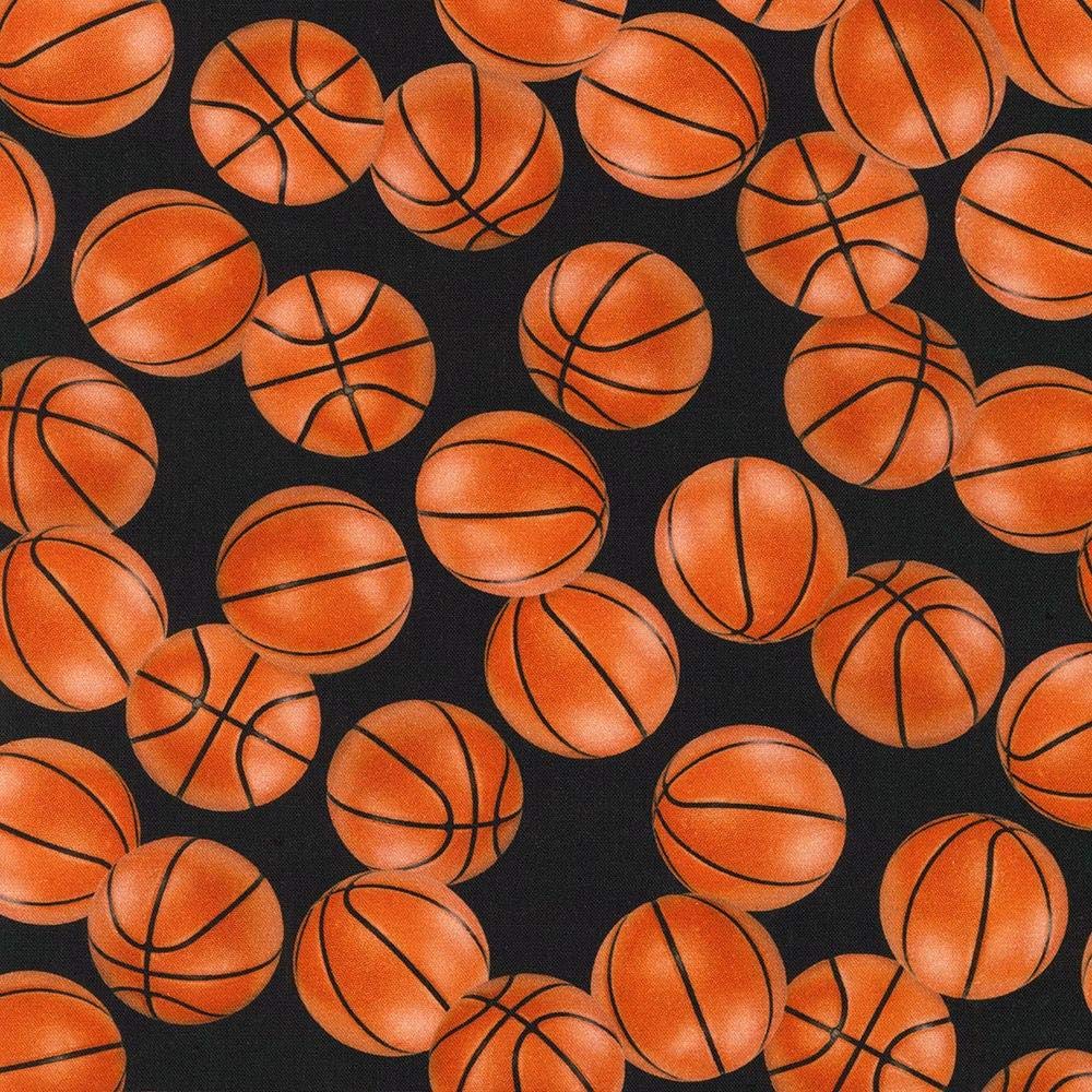 Robert Kaufman Basketball Fabric - Sports Life Black Tossed Print for DIY & Quilting