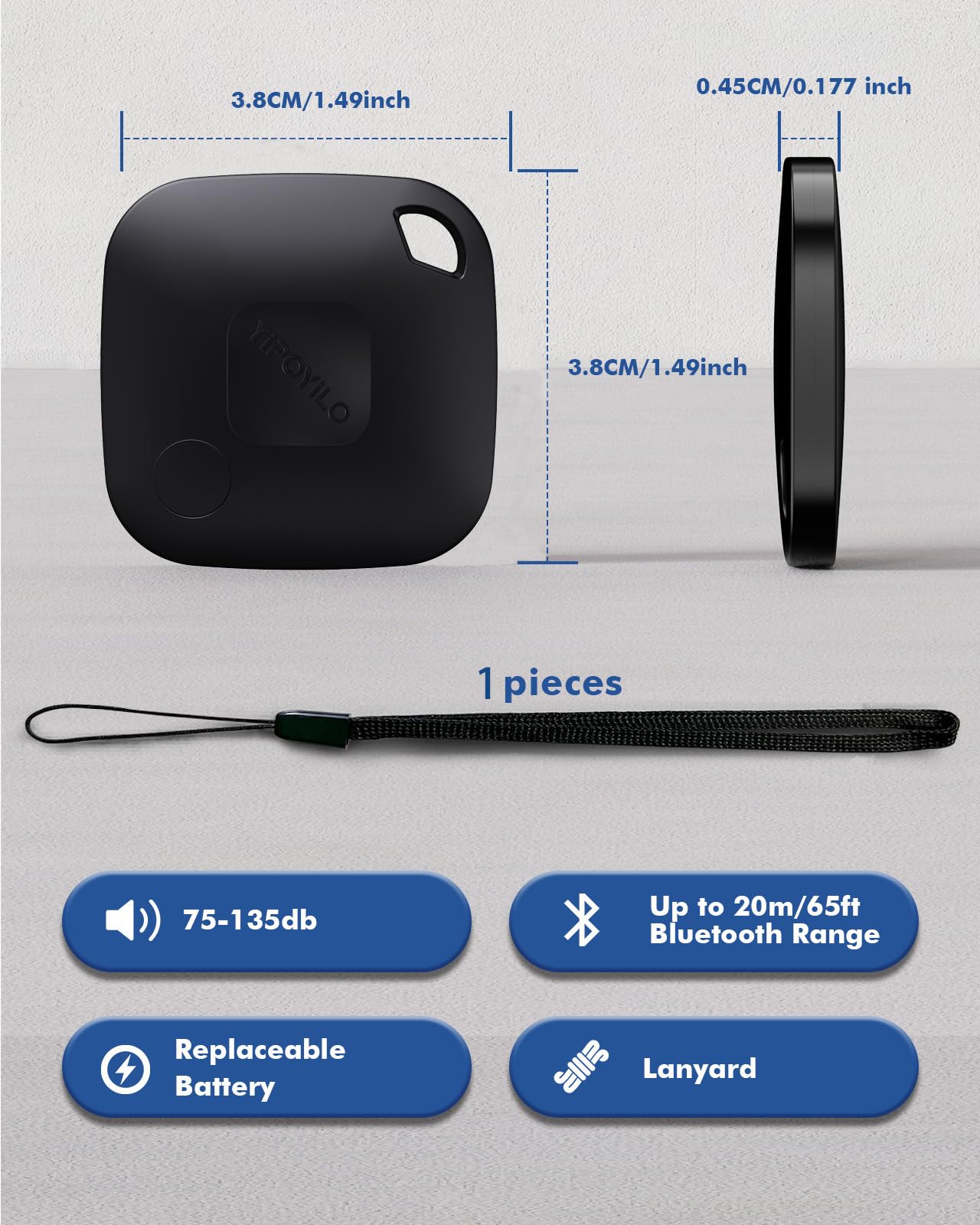 Yipoyilo Smart Bluetooth Tracker for Apple Find My - Luggage & Keys Finder (Black) - Travel & Daily Use
