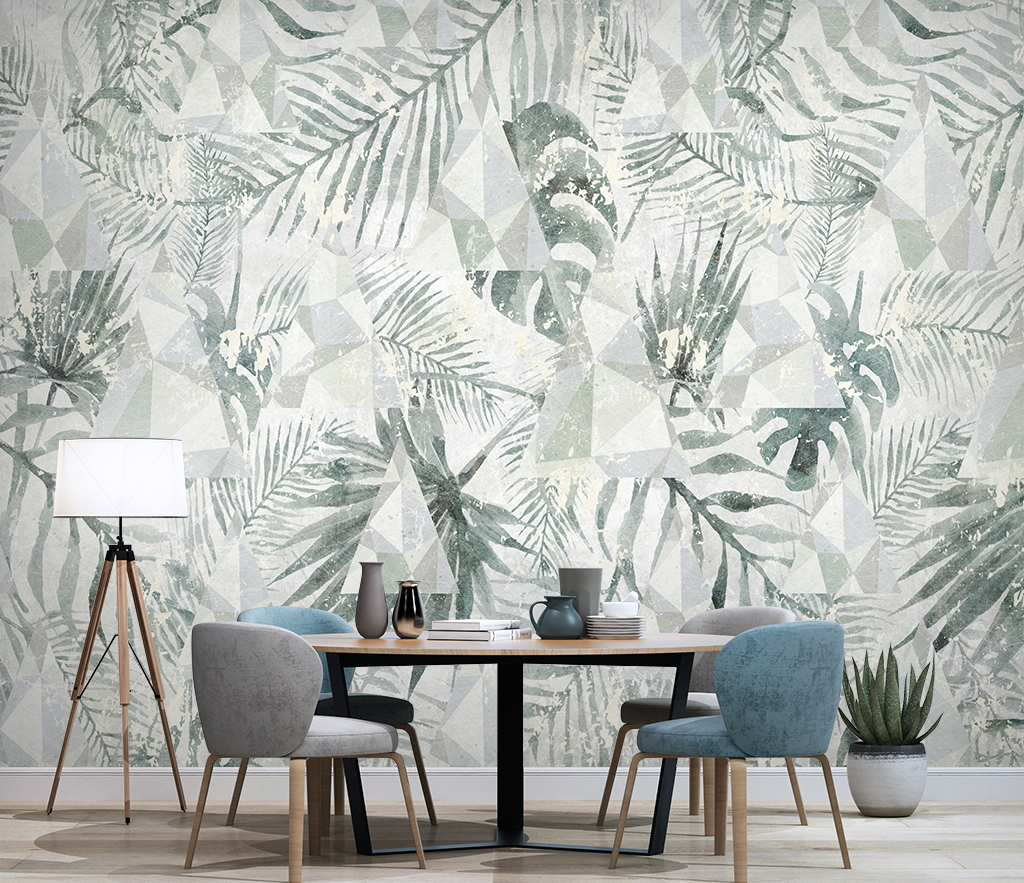 Geometric Leaf Design Tropical Wallpaper Murals - Peel and Stick Removable Wallpaper for Living Room, Bedroom, Nursery & Home Decor