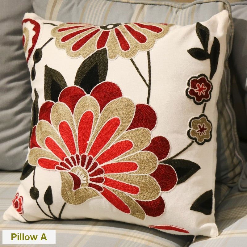 Farmhouse Style Embroidered Floral Cotton Throw Pillow Covers - Decorative Sofa Cushions for Living Room, Bedroom & Outdoor Use - Soft Flower Pillow Cases for Couch, Chair and Home Decor