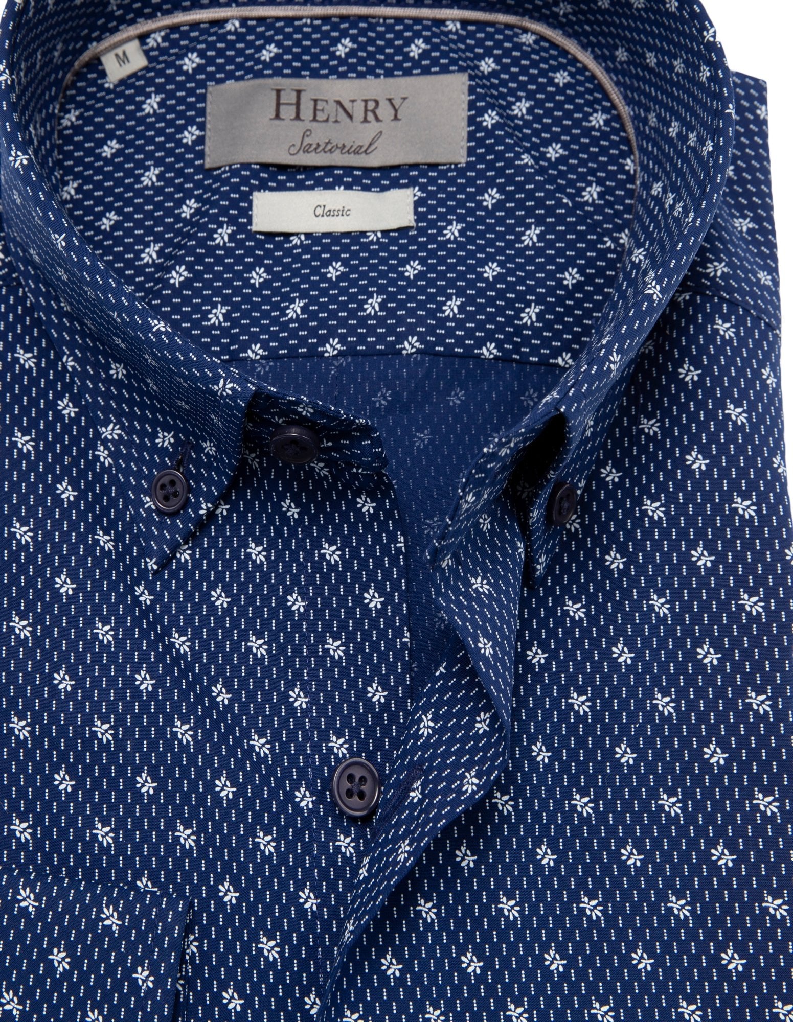 HENRY SARTORIAL Men's Casual Button Down Shirt with Stylish Pattern in Navy Blue - Perfect for Office, Date Night & Weekend Outings
