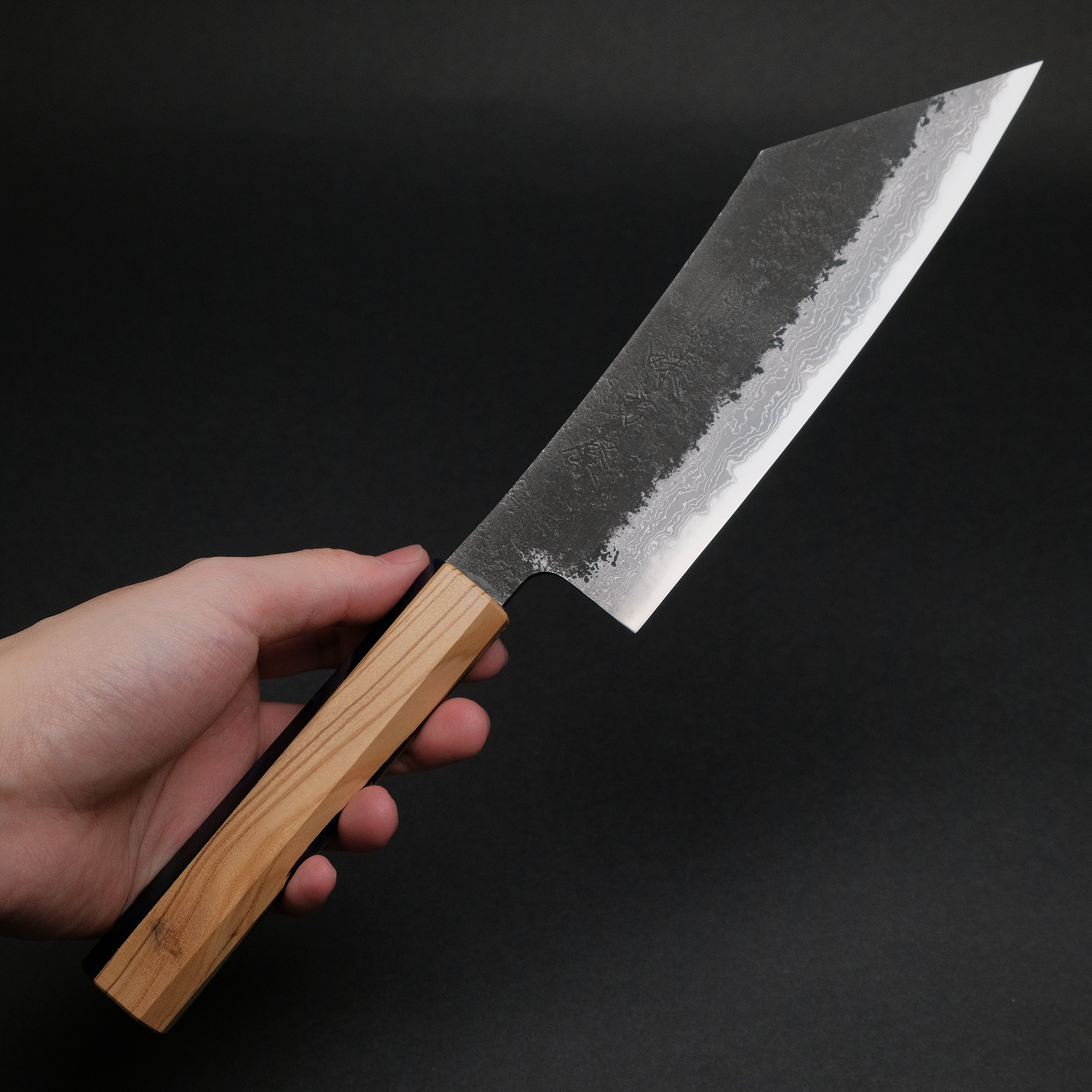 Premium Ajikataya White #2 Nashiji Damascus Hakata 180mm Kitchen Knife - Olive Wood & Resin Handle (#55) - Perfect for Sushi, Sashimi & Japanese Cuisine Preparation