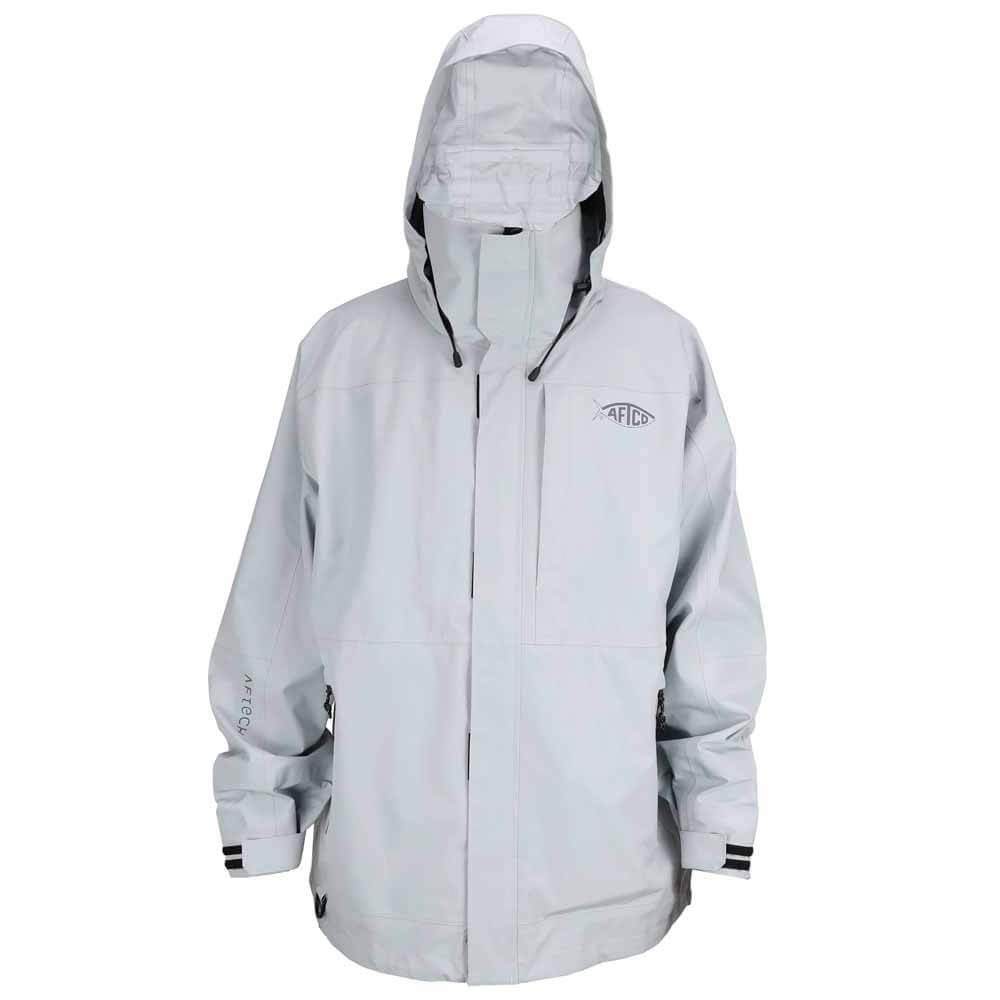 Aftco Light Gray Barricade Rain Jacket - Waterproof Fishing & Outdoor Windbreaker for Men - Perfect for Hiking, Camping & Stormy Weather Protection