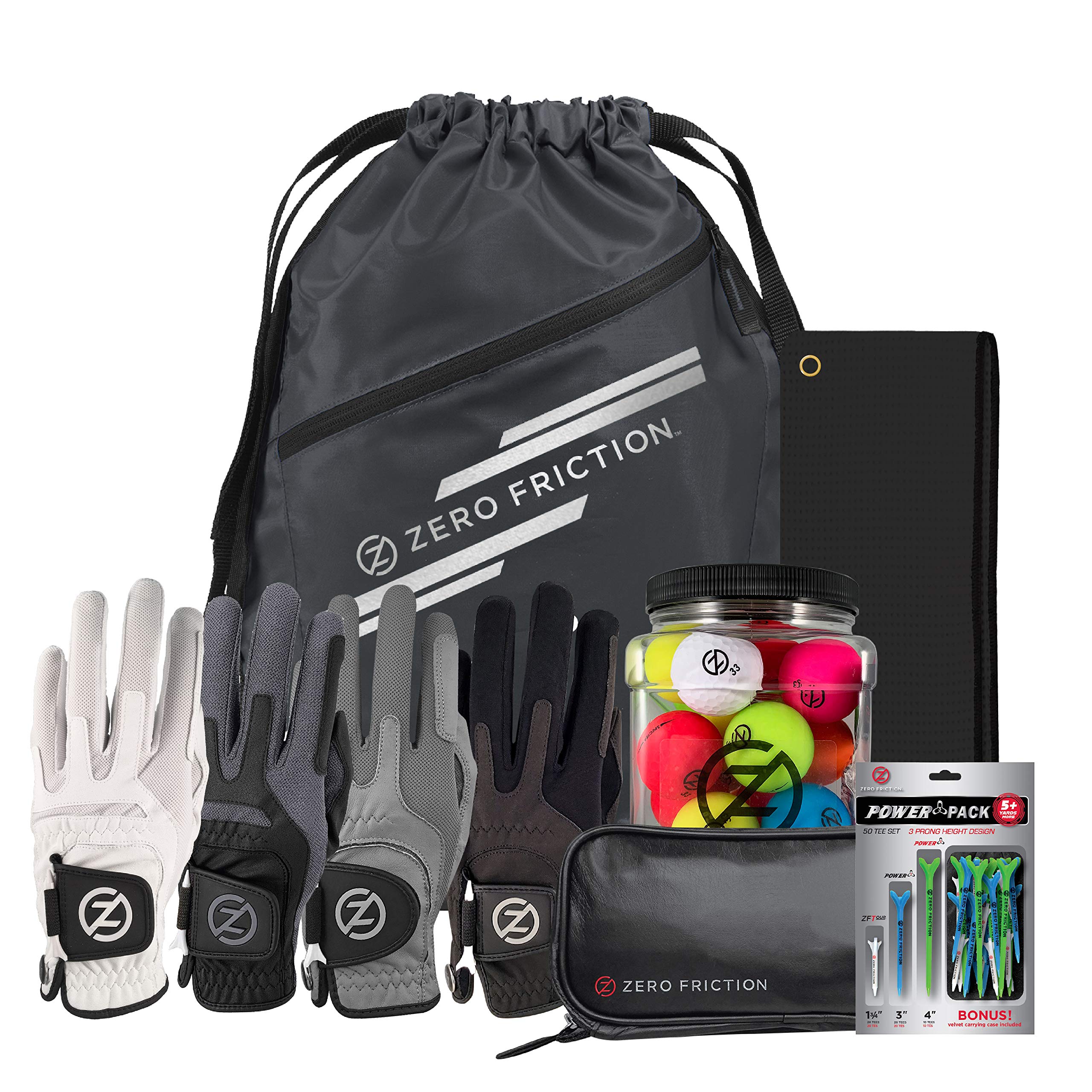 Premium Zero Friction Golf Accessories Set - Includes Golf Gloves, Matte Finish Balls, Athletic Backpack, Performance Tees & Towel | Perfect for Practice, Tournaments & Golf Course Use