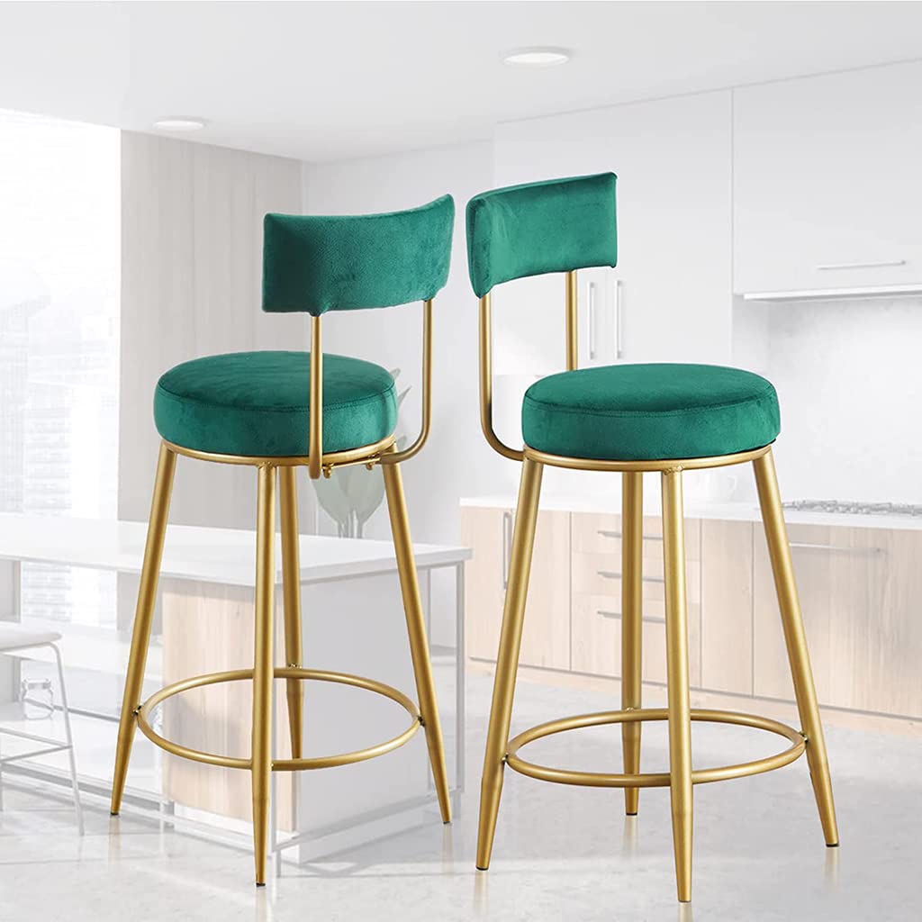 Velvet Upholstered Counter Bar Stool with Golden Metal Legs & Footrest - Modern Kitchen Island Chair for Breakfast Nook, Lounge, Pub & Bar Decor