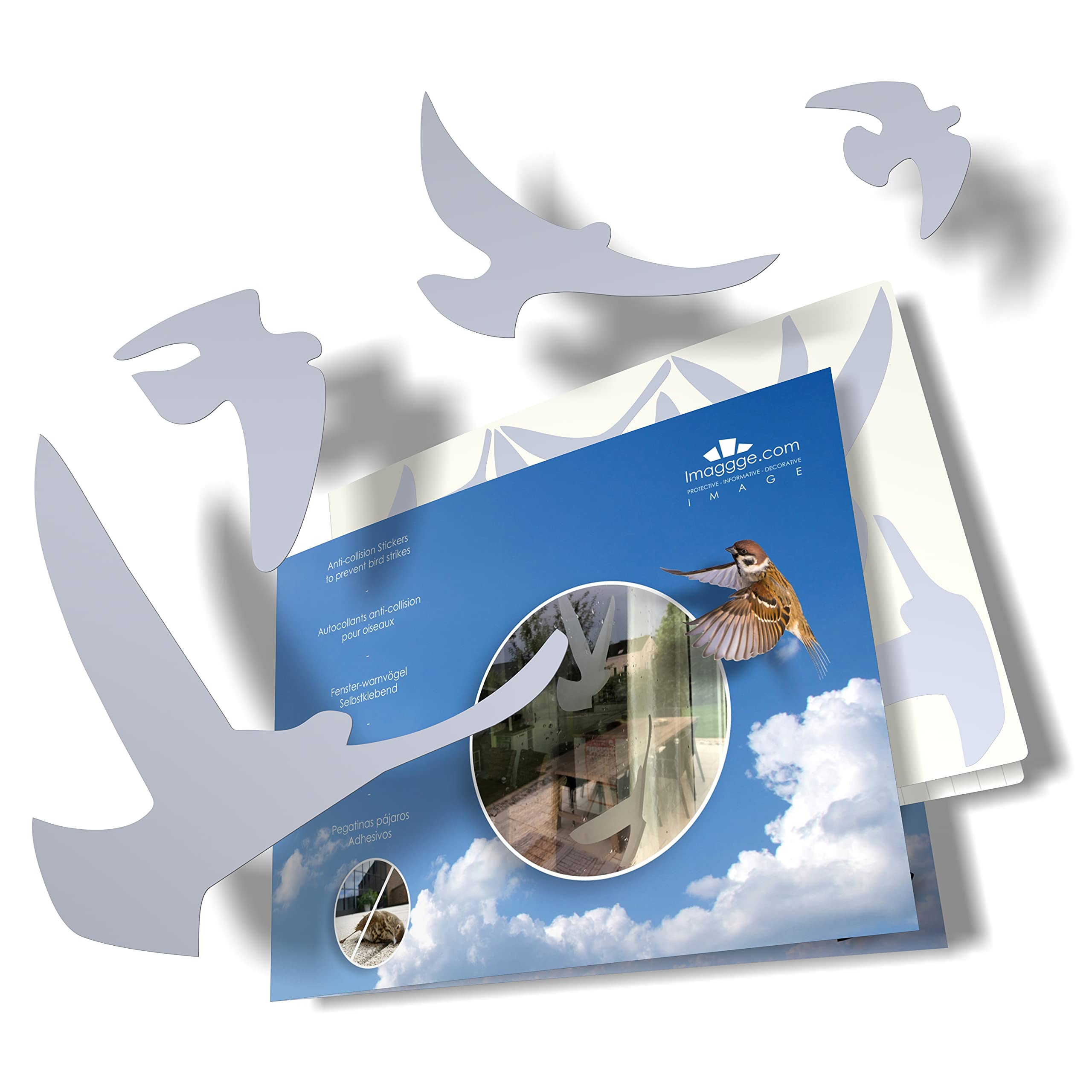 Anti-Collision Window Decals - 17 Bird Strike Prevention Stickers for Glass Windows (Light Grey) - Protect Birds from Window Collisions at Home, Office & Schools