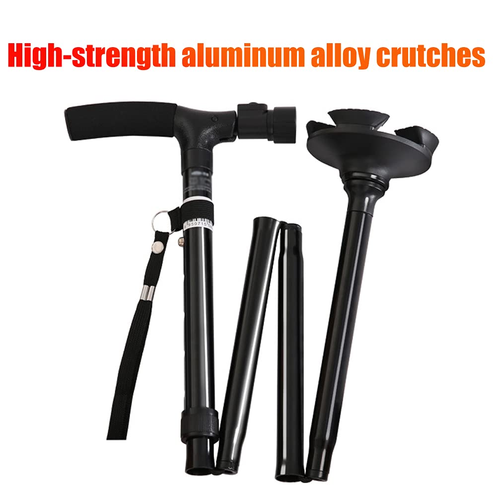 LED Light Folding Walking Cane with Anti-Slip Base - Adjustable 4-Prong Mobility Cane for Seniors, Men & Women (Silver/Pink) - Ideal for Night Walking, Hiking & Outdoor Activities