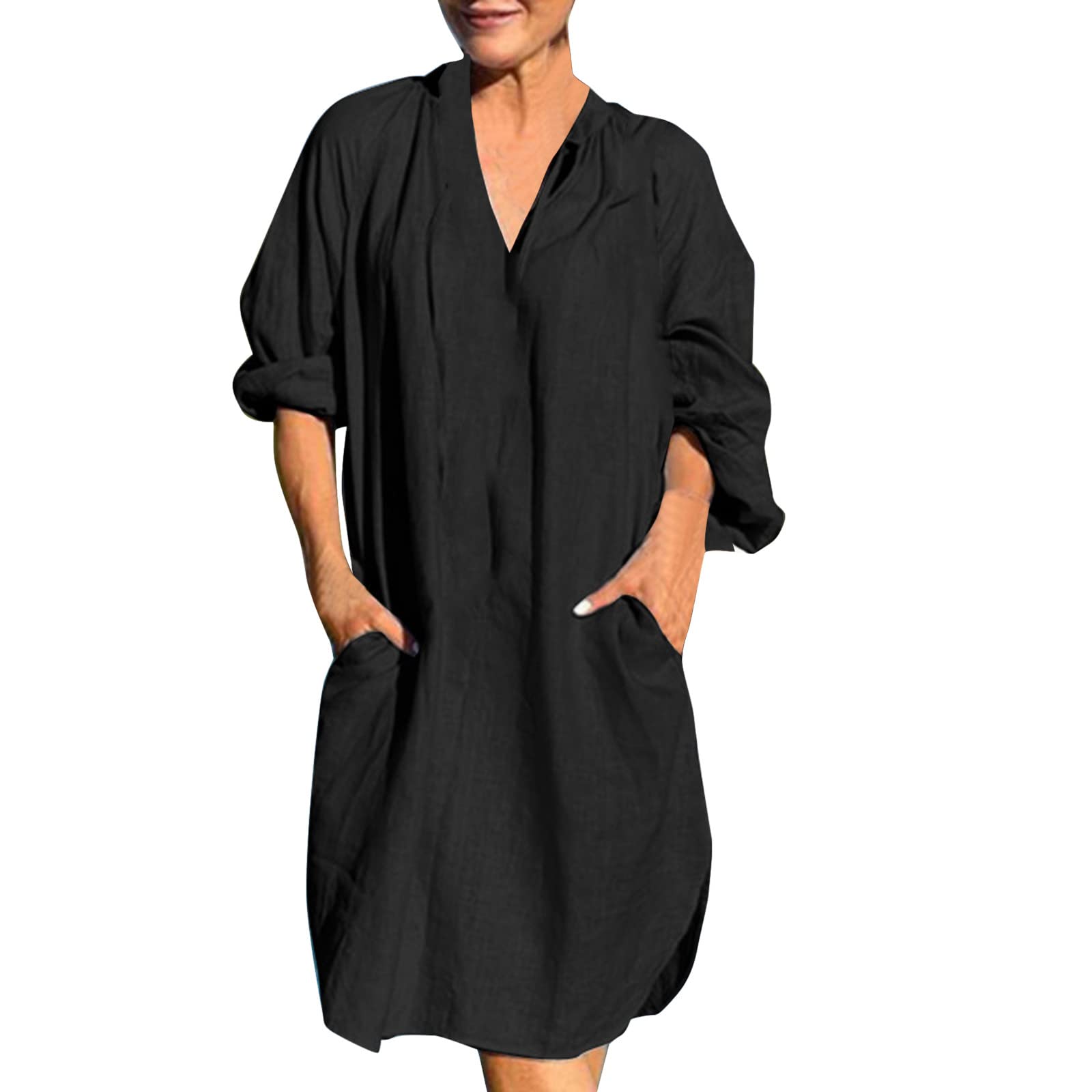 Stylish Hemlock Small Women's Summer Shirt Dress - Plus Size Short Sleeve V-Neck Casual Boutique Dress for Women | Perfect for Beach Outings, Date Nights & Summer Vacations