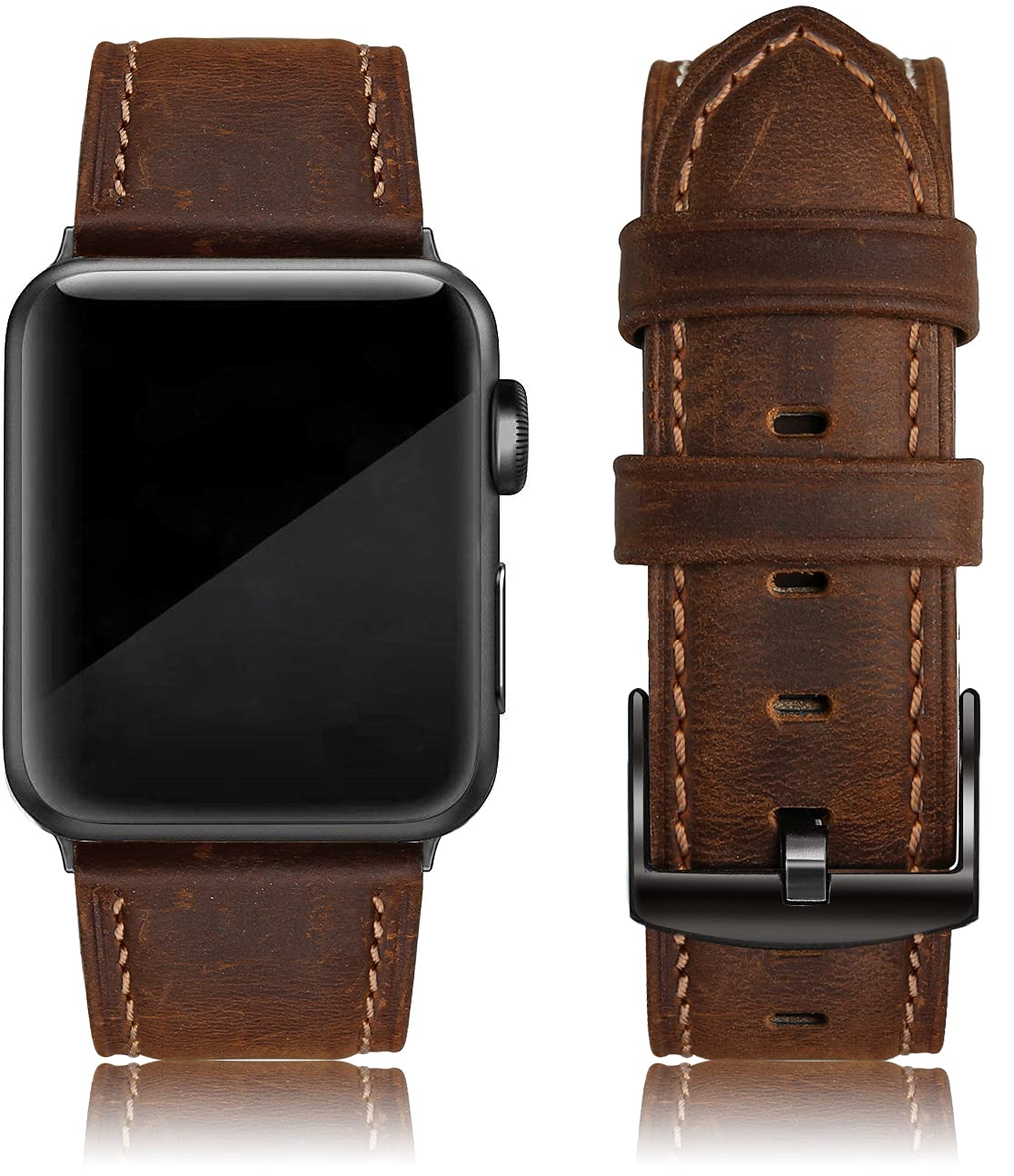 Genuine Leather Watch Band Compatible with Apple Watch 42mm 44mm - Vintage Classic Buckle Strap for iWatch Series 5/4/3/2/1 - Sports & Edition Replacement Band for Men & Women (Marron Brown) - Perfect for Workouts, Office & Casual Wear