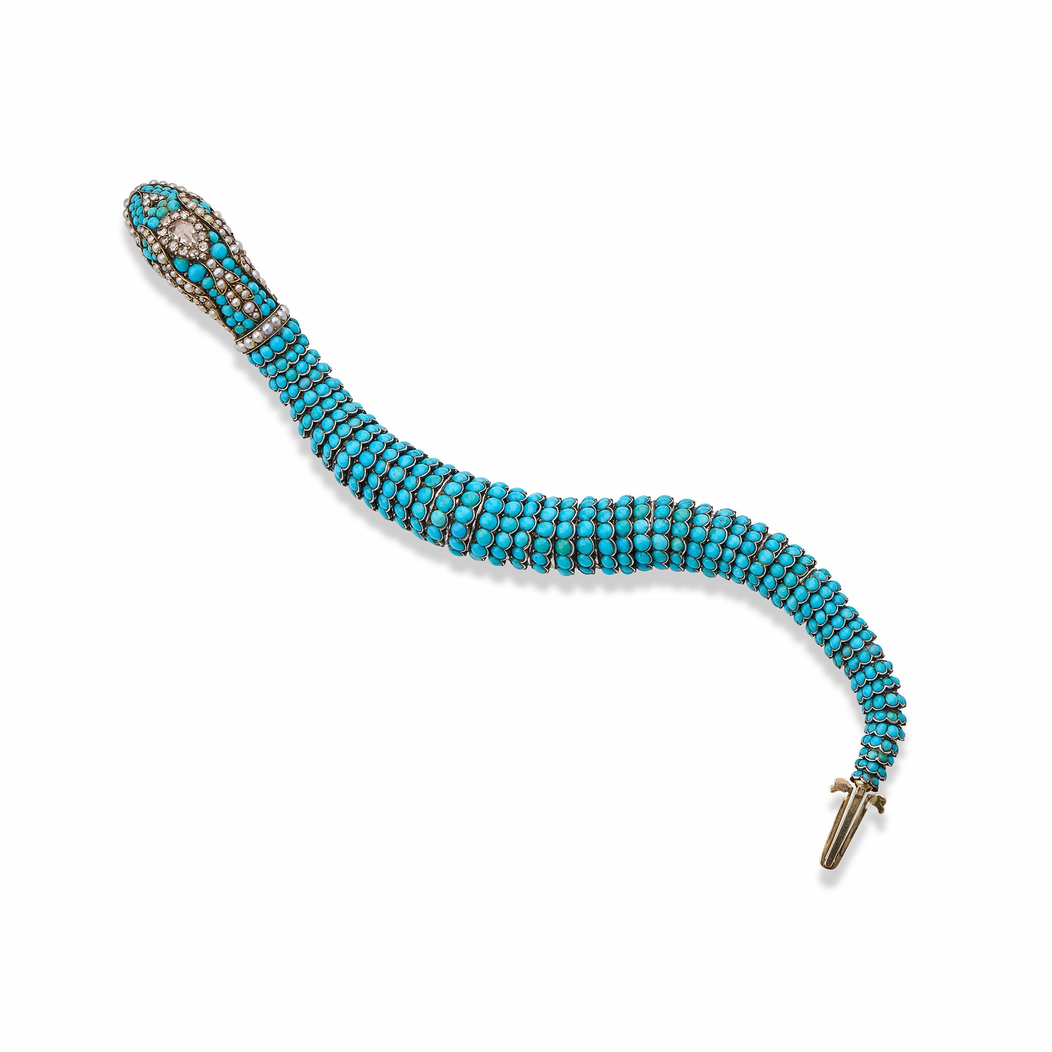 Vintage Turquoise Diamond Pearl Snake Bracelet - Elegant Jewelry for Women, Perfect for Parties, Weddings & Special Occasions