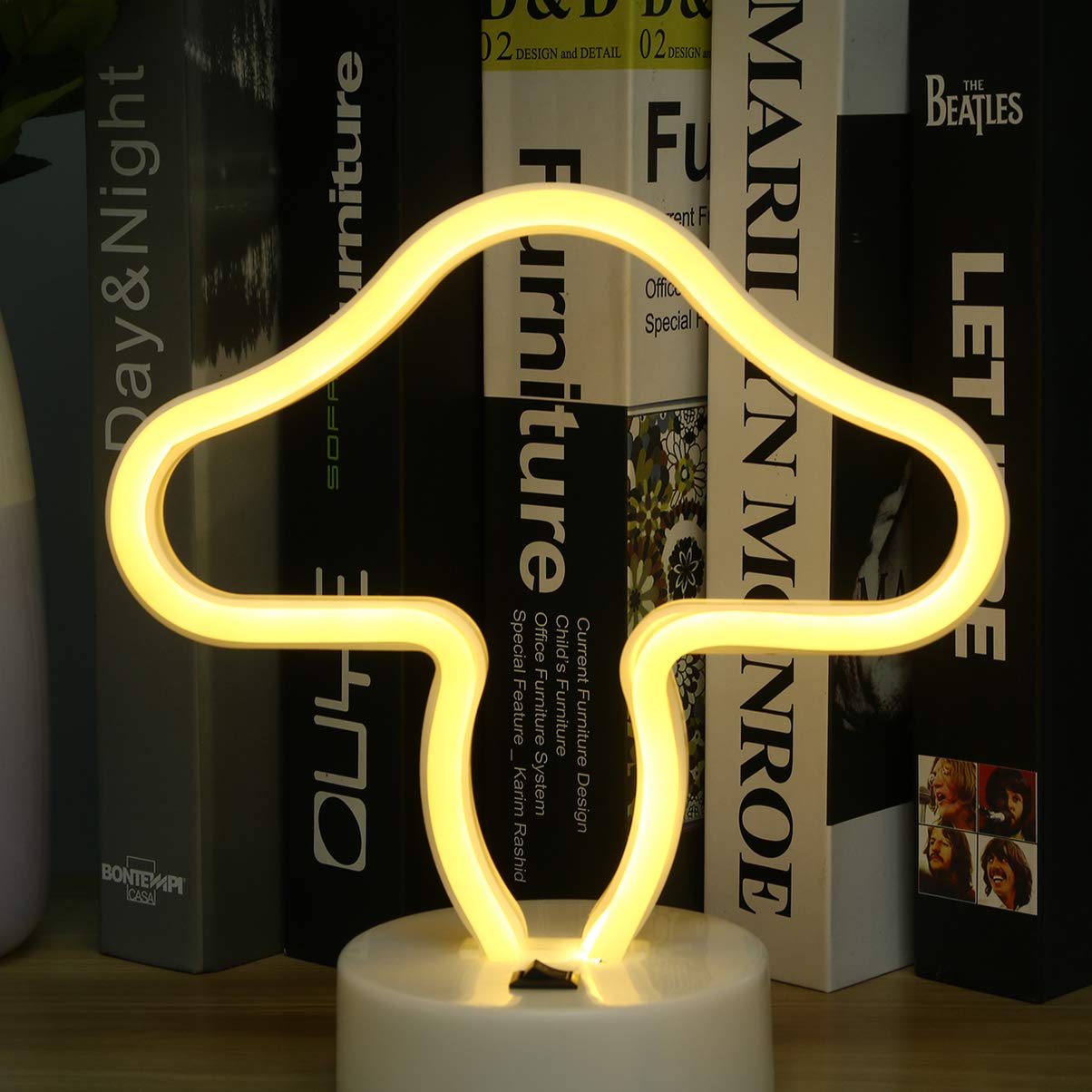 Uonlytech Bunny & Dolphin Mushroom Shape LED Night Light - Cute Neon Table Lamp for Kids Room, Nursery, Bedside Decor - Perfect as Reading Light, Baby Gift, or Desktop Decoration