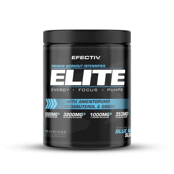 Efectiv Nutrition Elite Pre Workout Powder - Blue Raspberry Flavor 420g | Energy Boost for Gym & Intense Training
