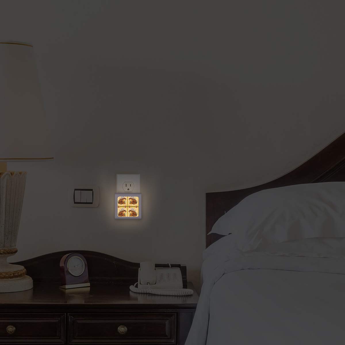 Dimmable LED Night Light with Auto Sensor - Adjustable Brightness Warm White Plug-in Nightlight for Bathroom, Hallway, Nursery & Bedrooms - Brown Frogs Design by Dan Morris - Perfect for Kids' Rooms, Safe Nighttime Navigation & Energy-Efficient Home Lighting