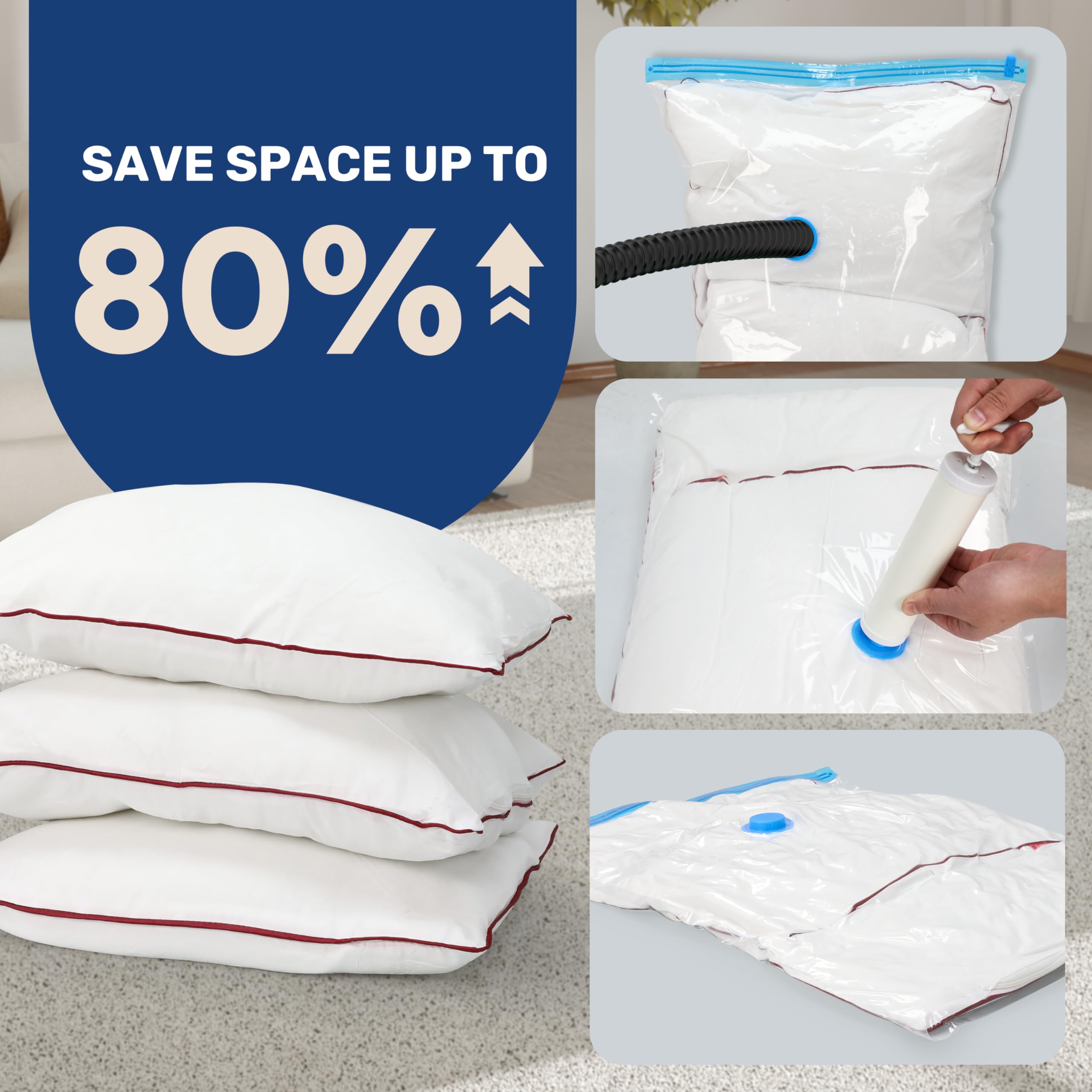 Simple Deluxe 8 Jumbo Vacuum Storage Bags with Hand Pump - Space Saving Solution for Comforters, Blankets, Bedding, Pillows & Clothes | Perfect for Seasonal Storage, Travel & Home Organization