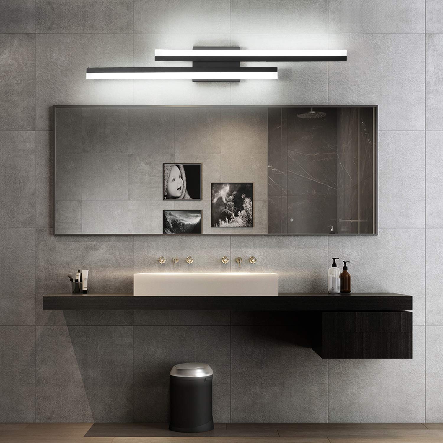 Modern Dimmable LED Vanity Light Bar - Matte Black Bathroom Lighting Fixture with Crystal Accents for Elegant Bathroom & Makeup Room Decor