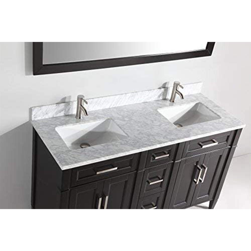 Vanity Art 60 Inch Double Sink Bathroom Vanity with Mirror | Carrara Marble Top Storage Cabinet with Dovetailed Drawers, Soft Closing Doors & Brushed Nickel Handles | Modern Bathroom Organizer for Master Bath, Guest Bath & Powder Room (VA2060-DE)