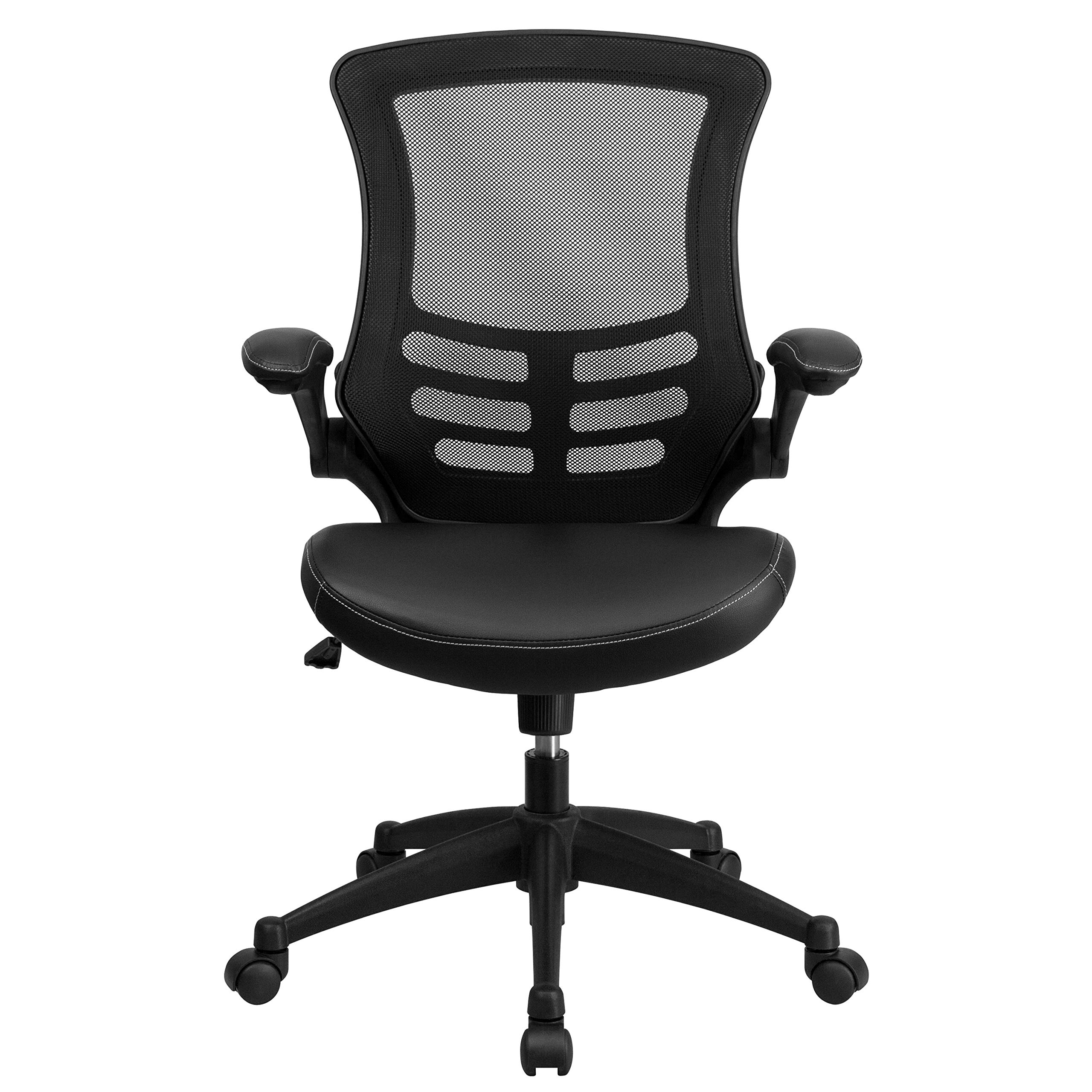 EMMA + OLIVER Ergonomic Office Chair with Wheels - Adjustable Swivel Mid-Back Mesh Chair with PU Leather Seat for Home Office, Gaming & Study - Comfortable Desk Chair for Long Hours of Work