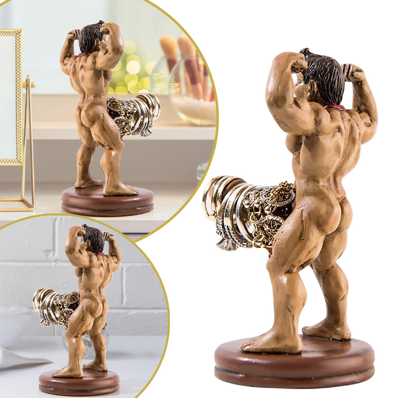 Premium Strong Man Ring Holder - Elegant Jewelry Stand for Engagement & Wedding Rings, Necklaces, Bracelets & Watches - Compact Jewelry Organizer Display Tray (Black) - Perfect for Wedding Proposals, Jewelry Store Displays & Home Decor