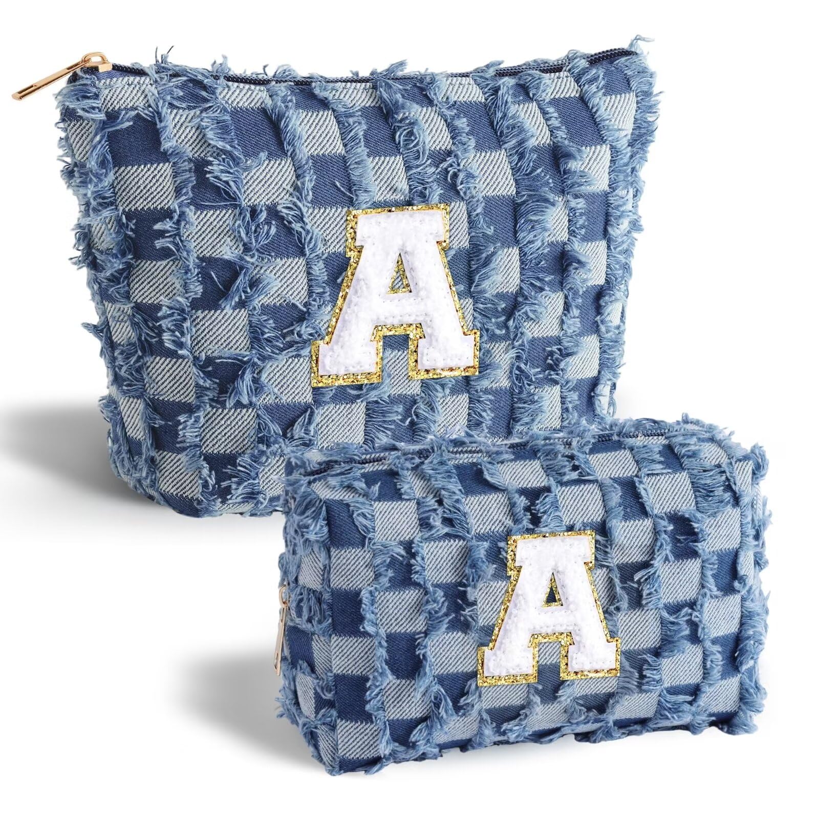 Personalized Monogrammed Makeup Bag for Women - Custom Initial Checkered Cosmetic Pouch - Unique Christmas & Birthday Gift for Her, Girlfriend, Mom, Daughter, Teens, Bridesmaids, Friends & Teachers | Perfect for Travel, Daily Use & Special Occasions