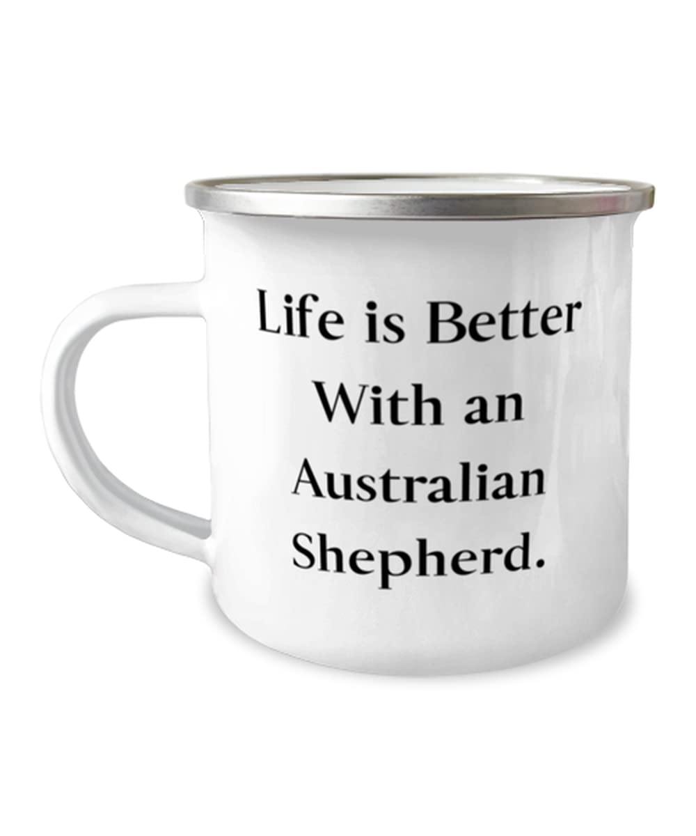 Best Australian Shepherd Dog Gifts - 12oz Insulated Camper Mug for Pet Lovers | Perfect for Camping, Hiking & Outdoor Adventures with Your Aussie