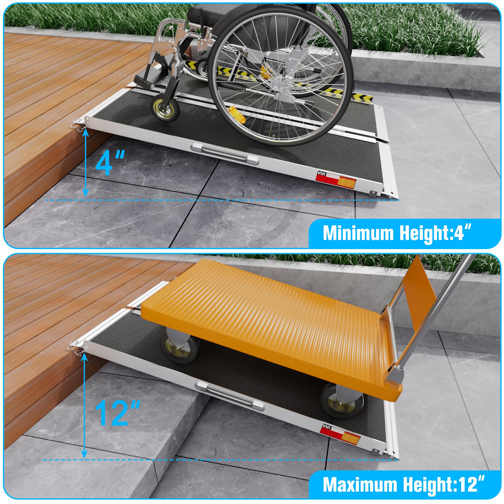 **VNN 4FT Portable Wheelchair Ramp - Lightweight Aluminum Folding Ramp with Non-Slip Surface for Home, Steps, Doorways & Scooters - Ideal for Indoor & Outdoor Mobility Access**