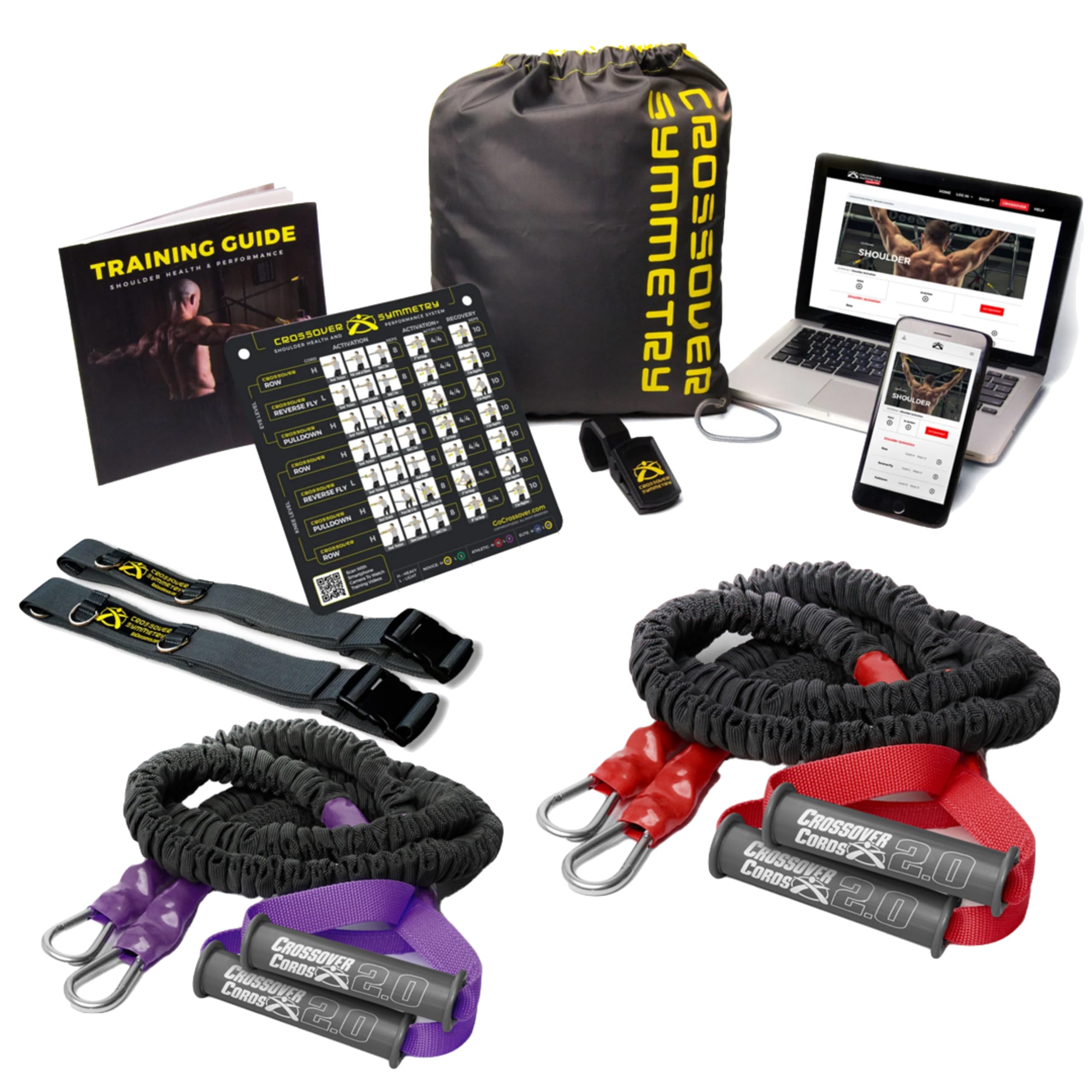 Crossover Symmetry Shoulder System with 2 Resistance Bands - Home Fitness & Rehab Training Kit for Rotator Cuff Exercises | Includes Workout Guide, Exercise Chart & Online Workouts for Shoulder Pain Relief & Strength Training
