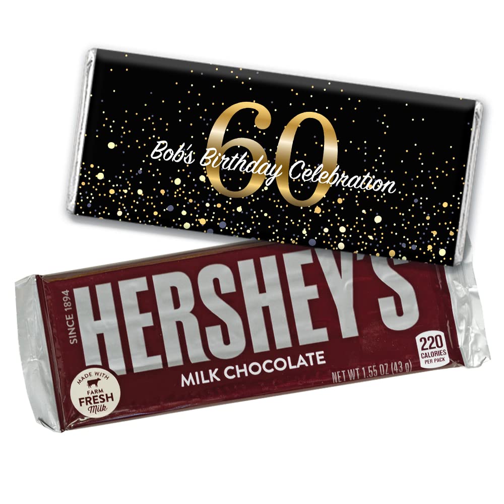 Personalized 60th Birthday Chocolate Bars - Custom Candy Favors with Wrapper (36 Count) - Perfect for Milestone Celebrations, Party Favors & Gift Ideas