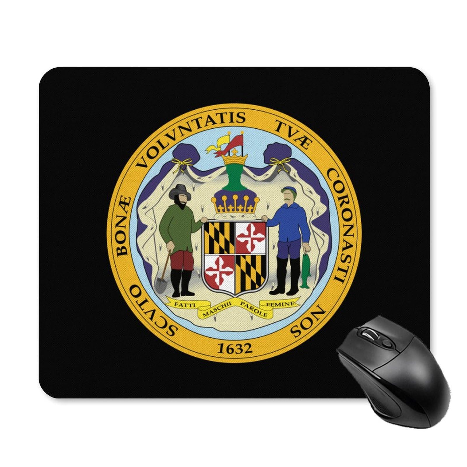 Maryland State Seal Non-Slip Square Mouse Pad - Durable Computer Mouse Mat for Laptop, Home, Office, and Gaming Use